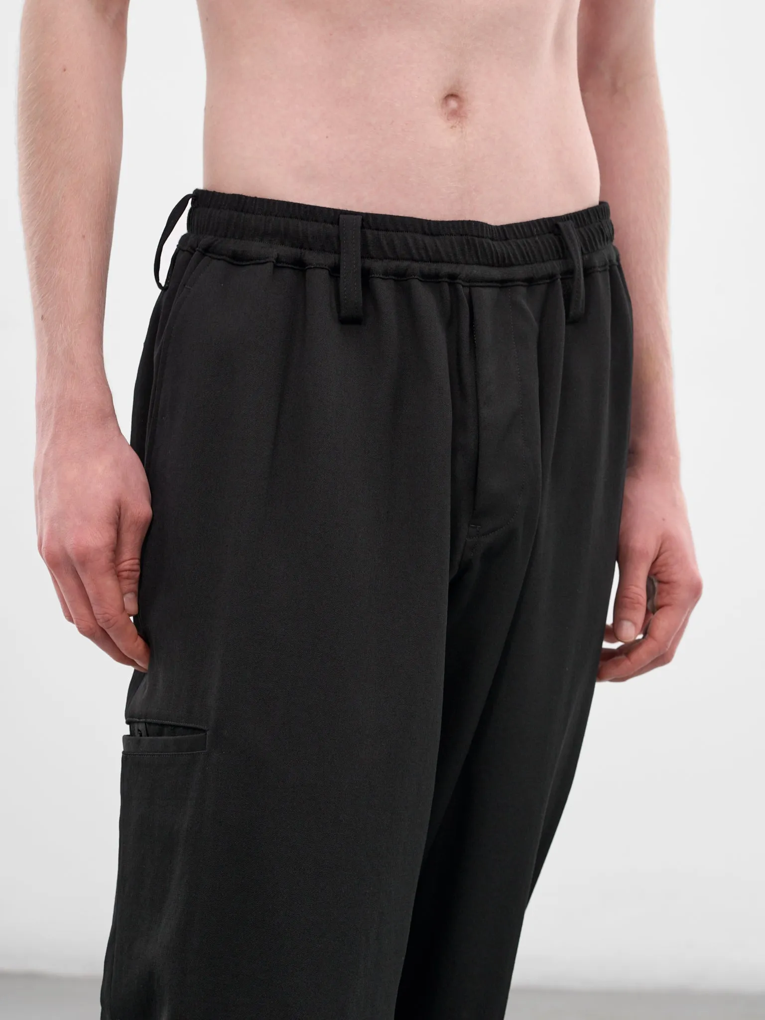 Black Wool Gabardine Elasticated Trousers (HK-P03-140-1-BLACK) sold by lorenzo product image thumbnail 5