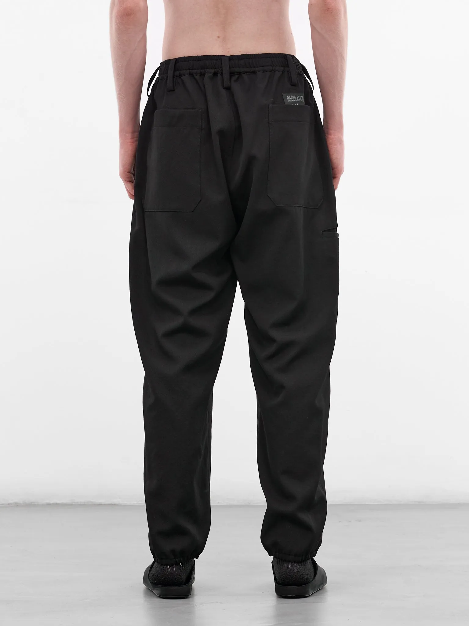 Black Wool Gabardine Elasticated Trousers (HK-P03-140-1-BLACK) sold by lorenzo product image thumbnail 3