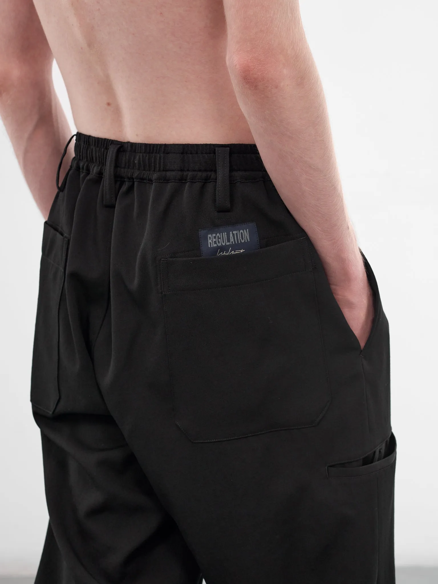 Black Wool Gabardine Elasticated Trousers (HK-P03-140-1-BLACK) sold by lorenzo product image thumbnail 4