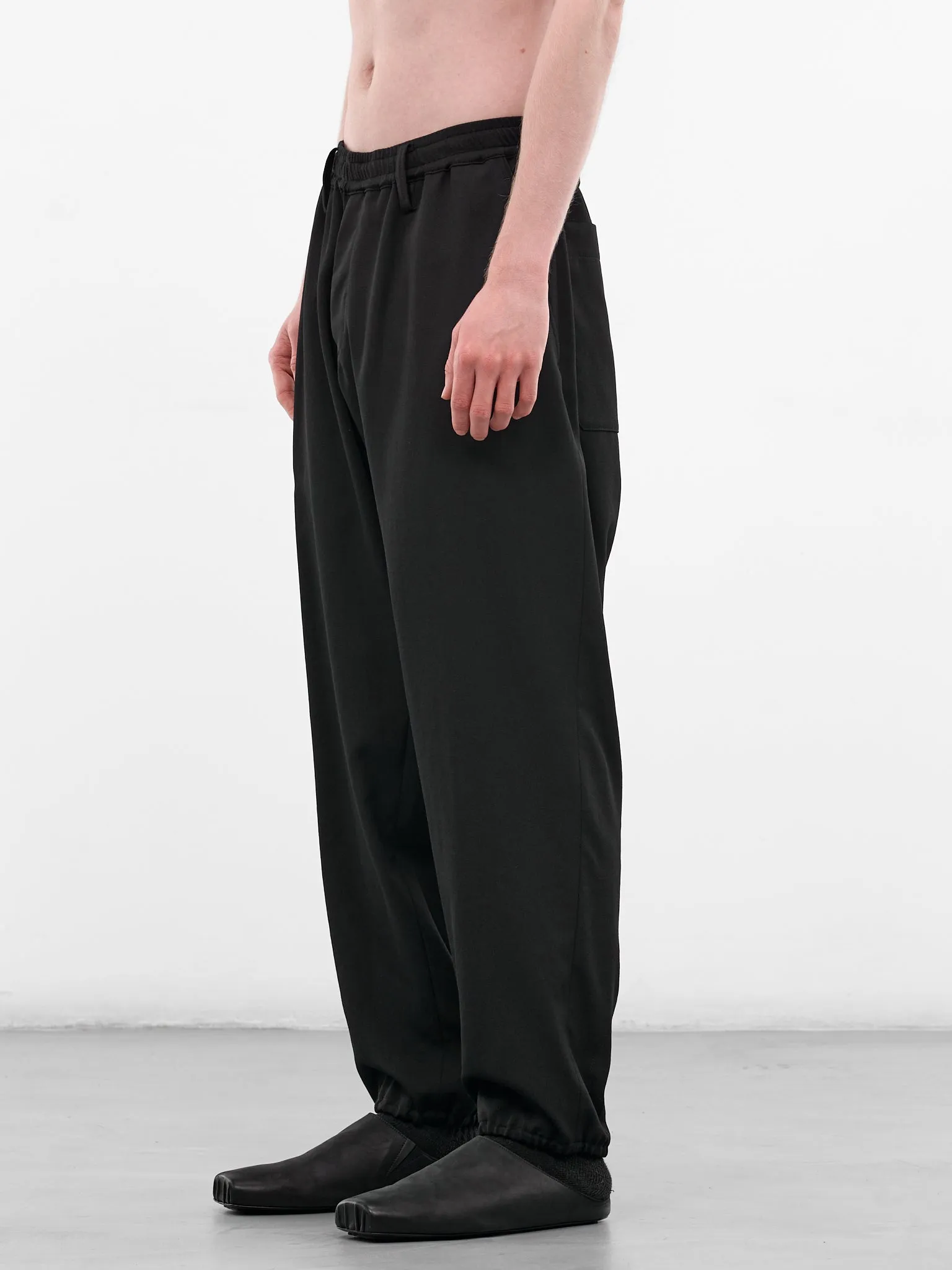 Black Wool Gabardine Elasticated Trousers (HK-P03-140-1-BLACK) sold by lorenzo product image thumbnail 2