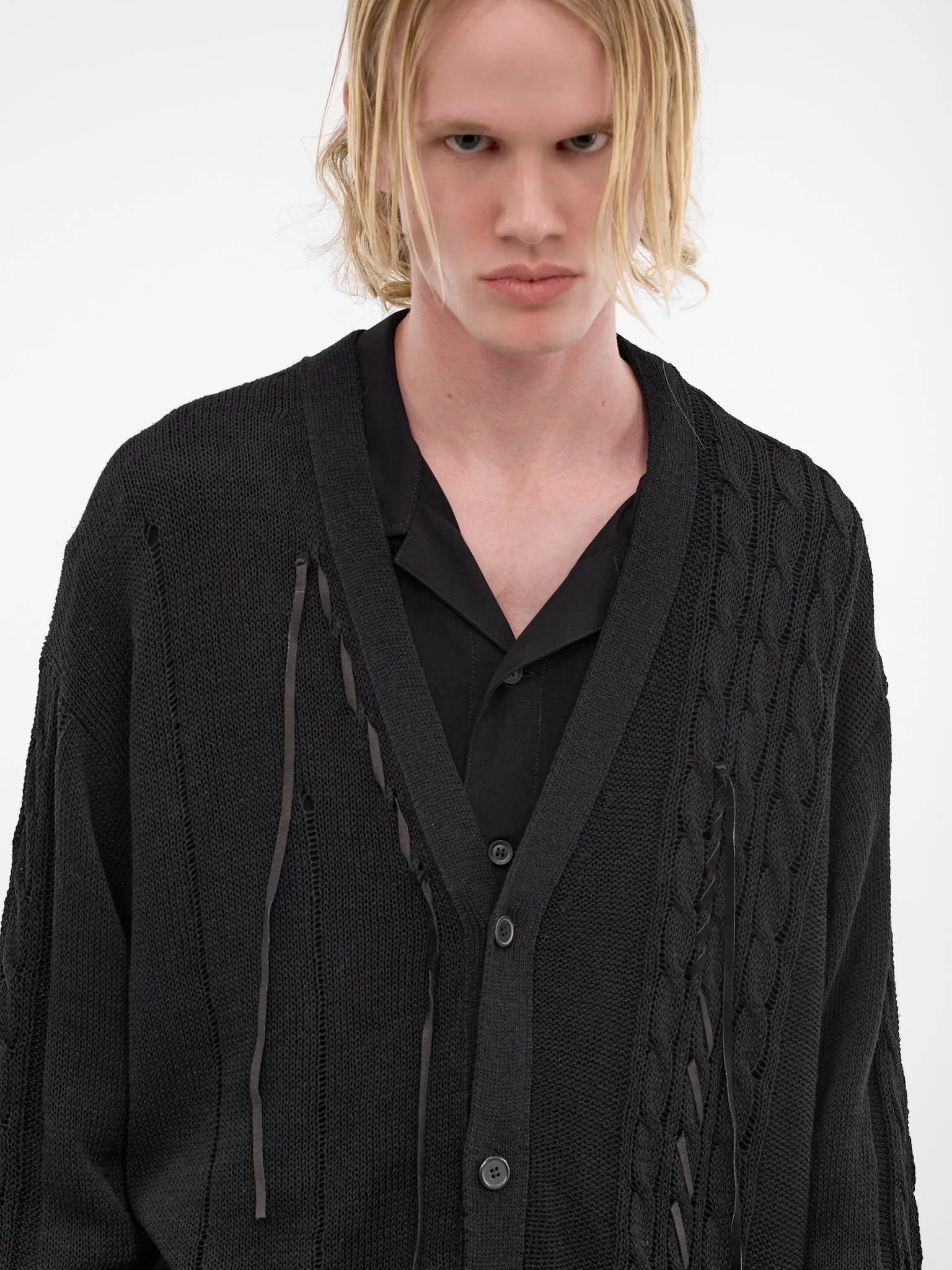 Black Laced Linen-Cotton Cardigan (HK-K375-374-1-BLACK sold by lorenzo product image thumbnail 4