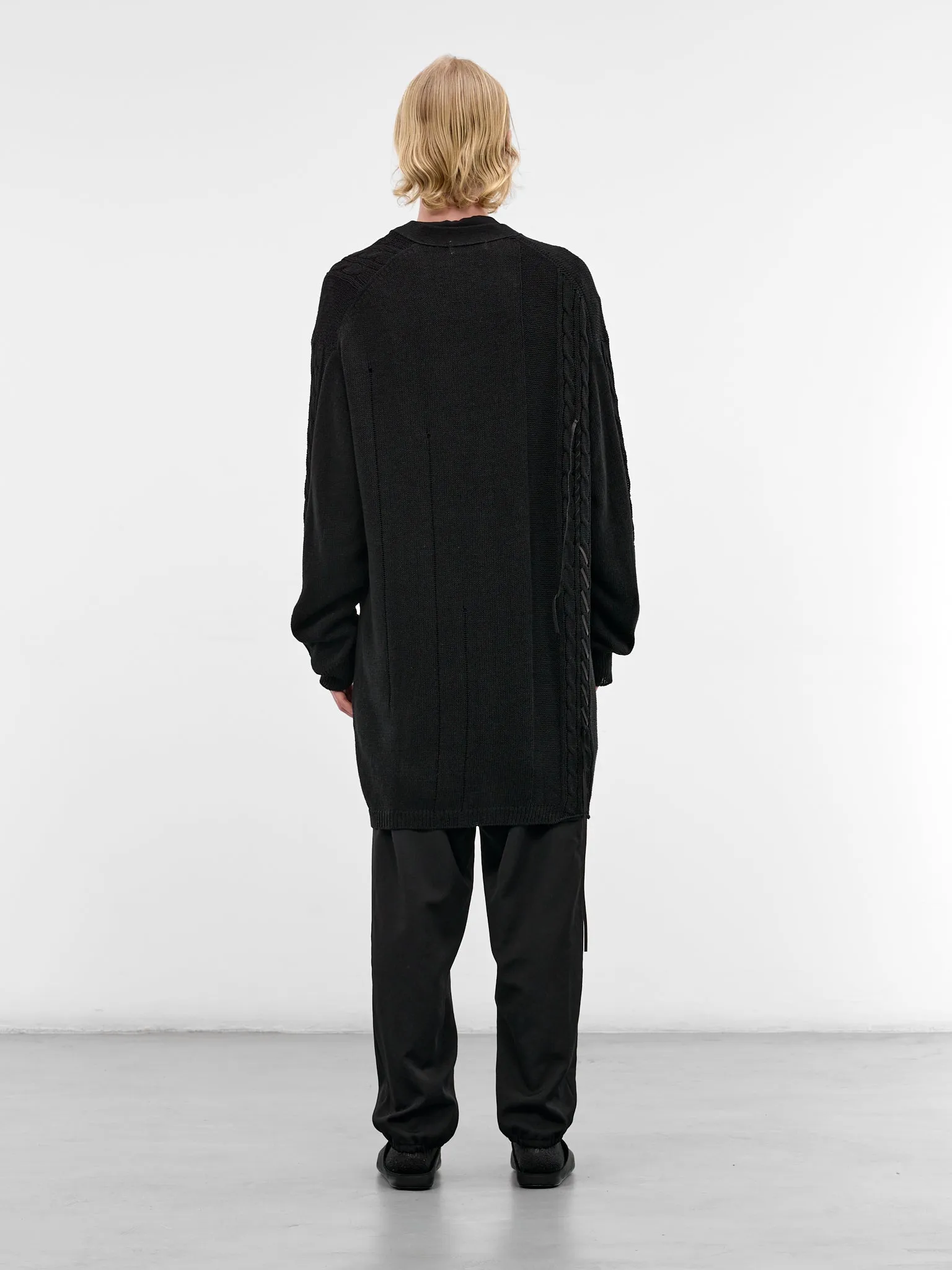 Black Laced Linen-Cotton Cardigan (HK-K375-374-1-BLACK sold by lorenzo product image thumbnail 3
