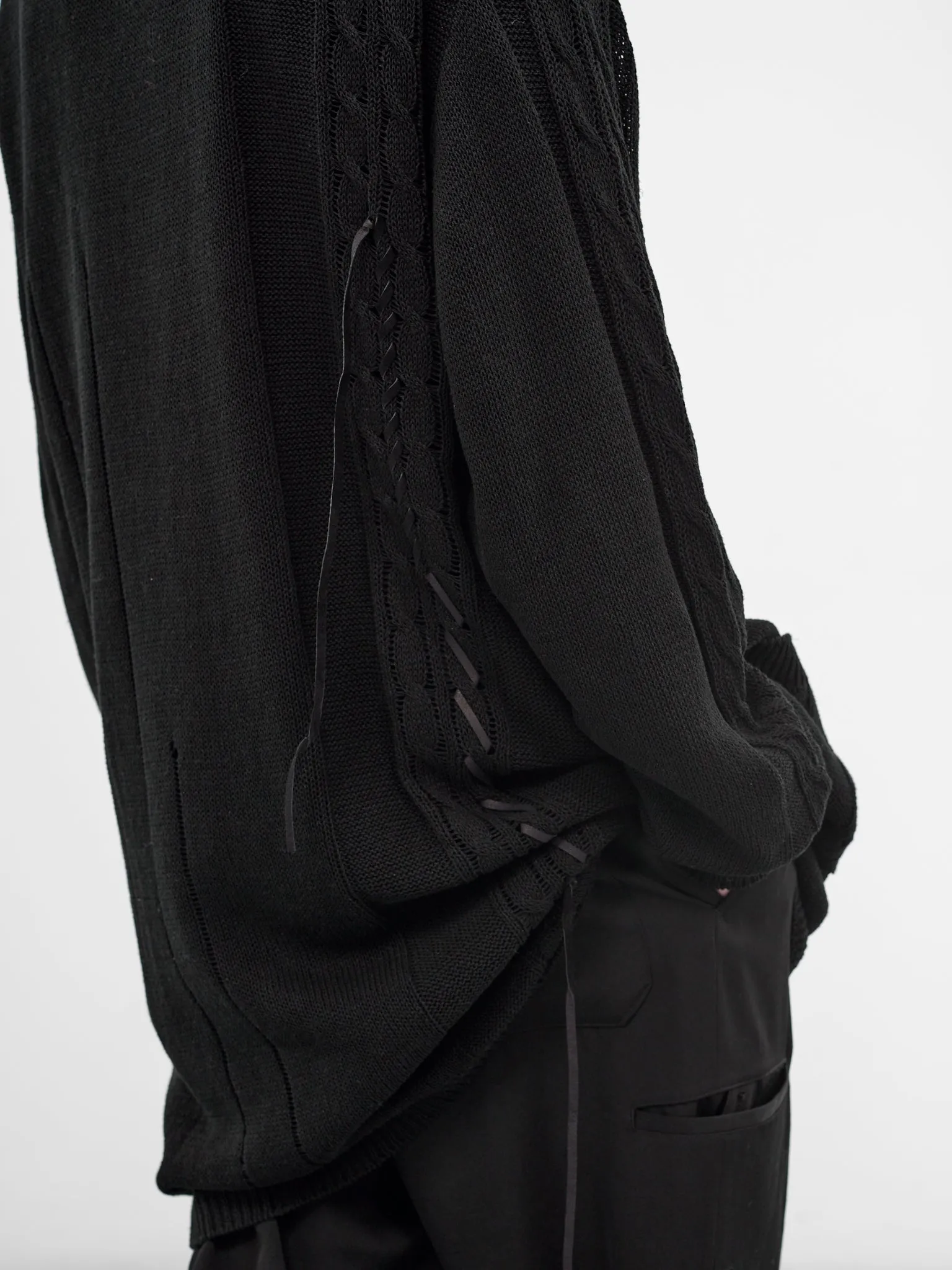 Black Laced Linen-Cotton Cardigan (HK-K375-374-1-BLACK sold by lorenzo product image thumbnail 5