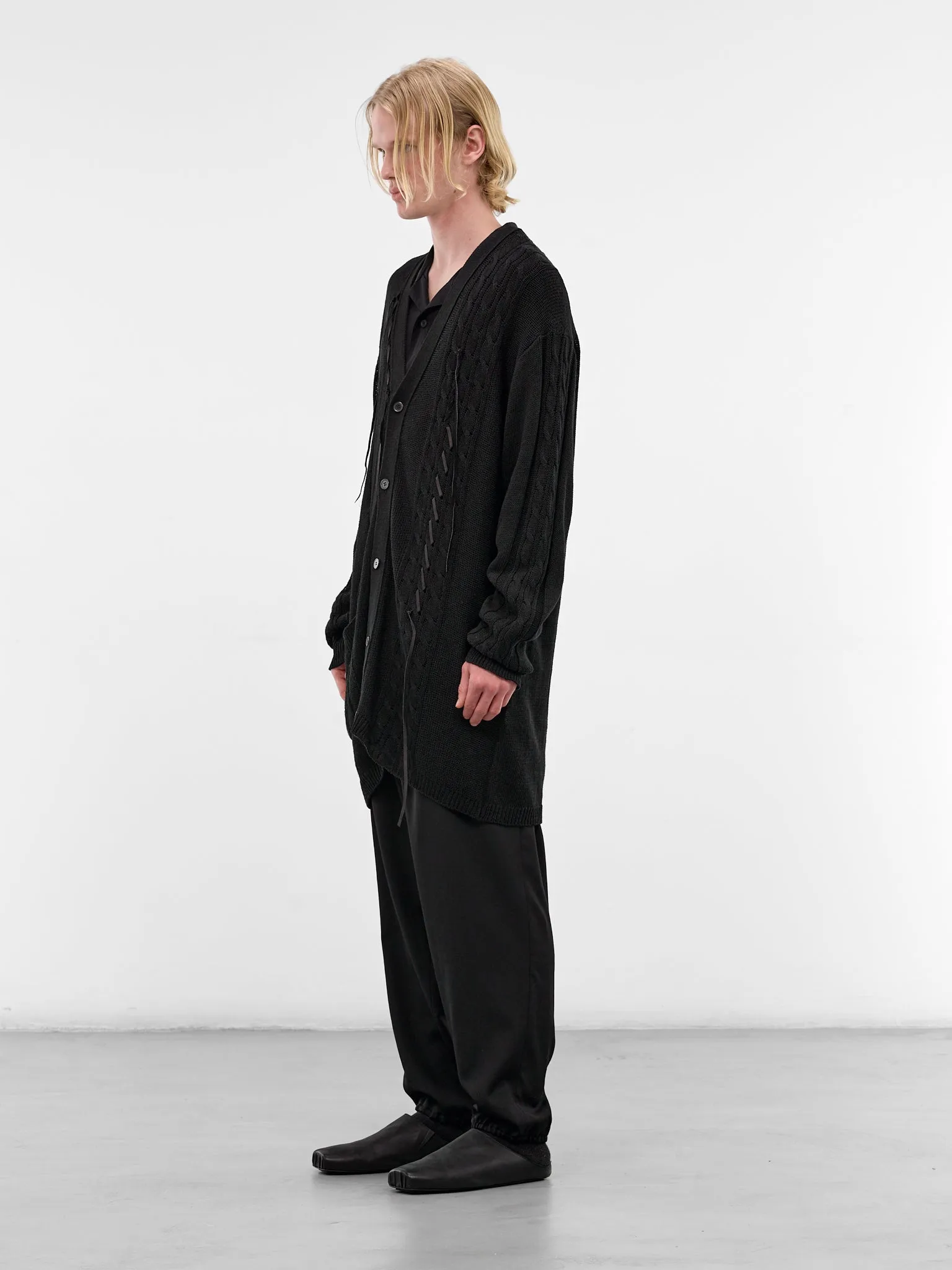 Black Laced Linen-Cotton Cardigan (HK-K375-374-1-BLACK sold by lorenzo product image thumbnail 2