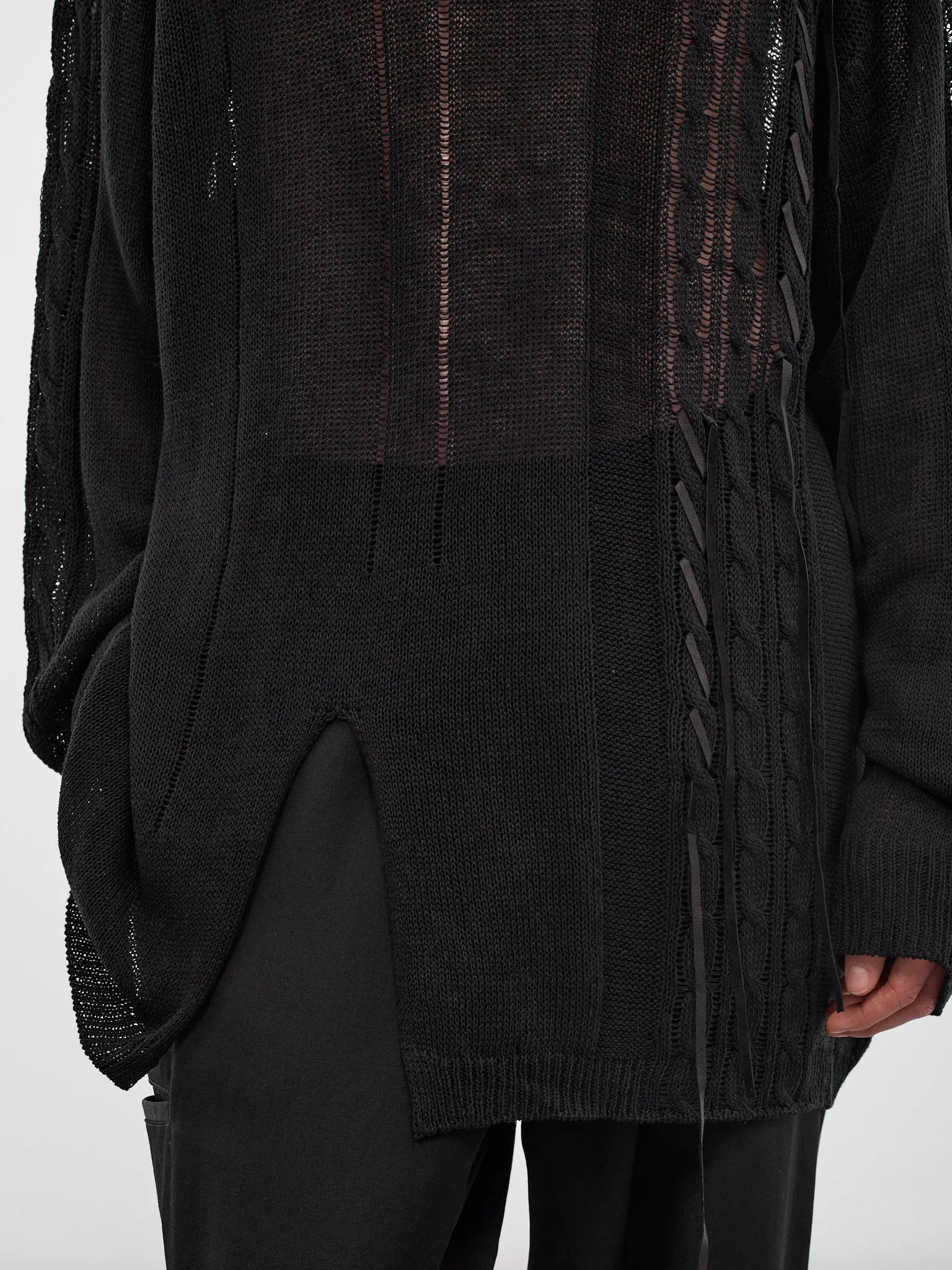 Black Distressed Linen-Cotton Sweater (HK-K08-374-1-BLACK) sold by lorenzo product image thumbnail 5