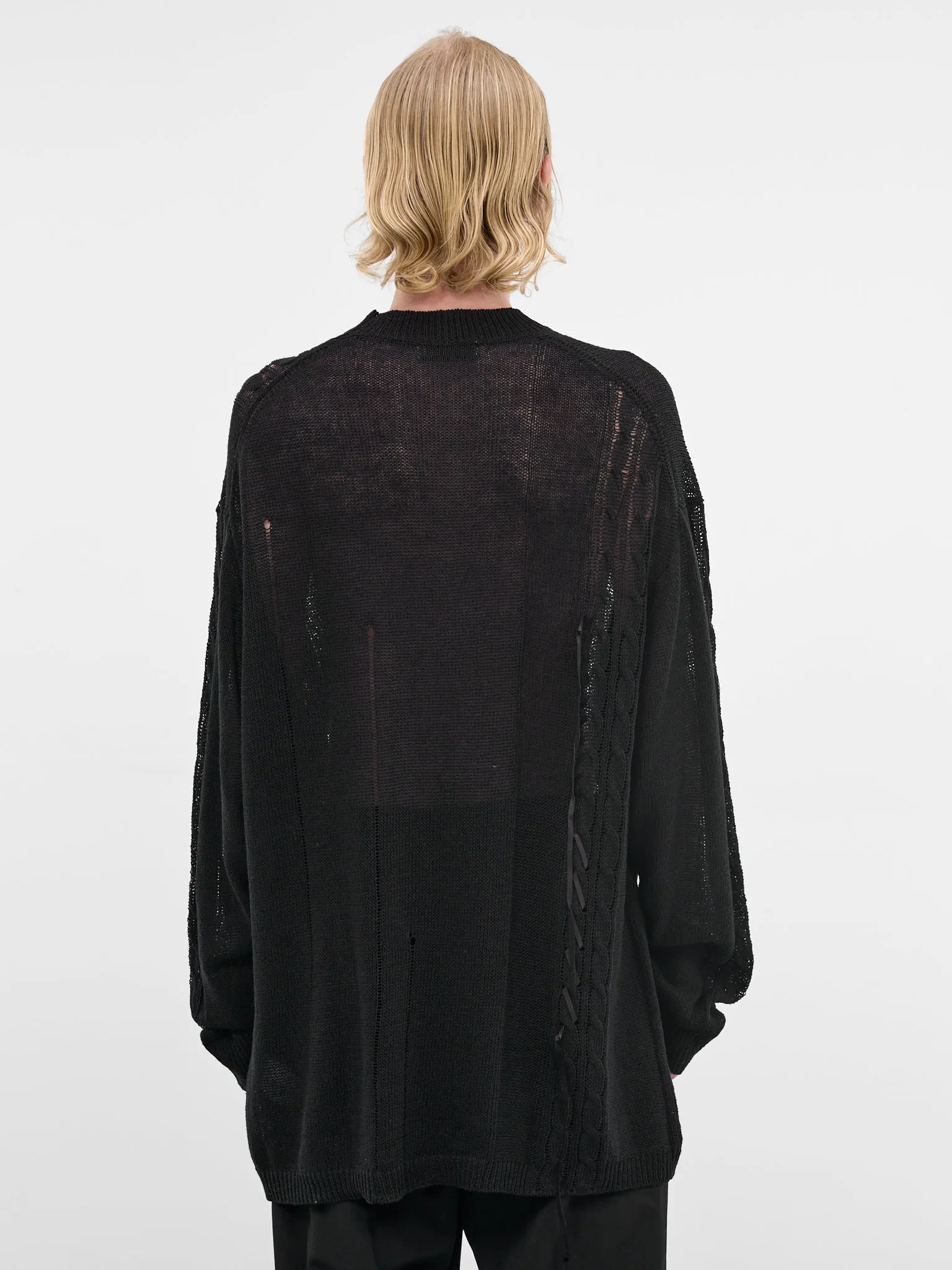 Black Distressed Linen-Cotton Sweater (HK-K08-374-1-BLACK) sold by lorenzo product image thumbnail 3
