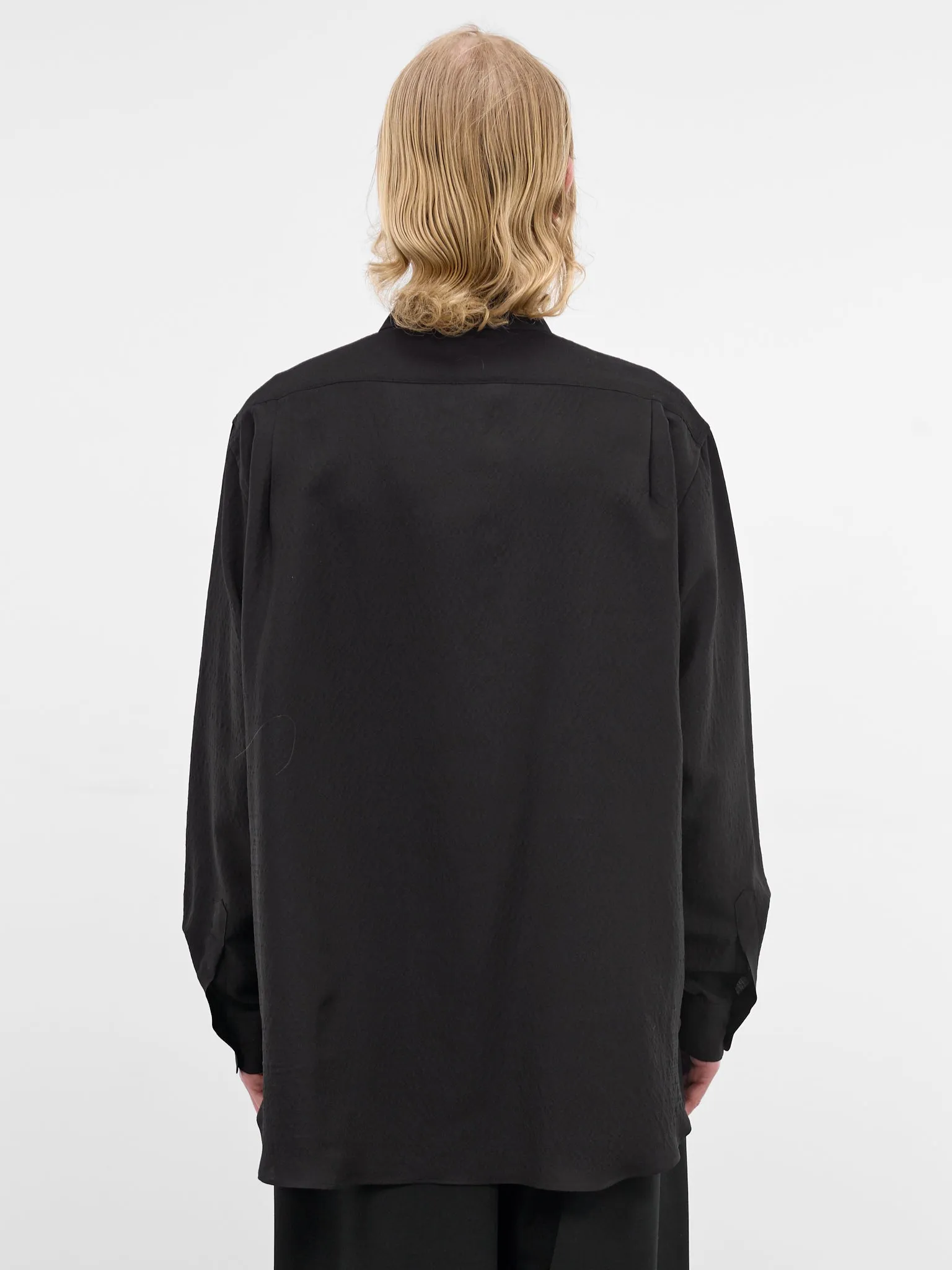 Black Wool-Silk Button-Up Shirt (ST-1449-BLACK) sold by lorenzo product image thumbnail 3