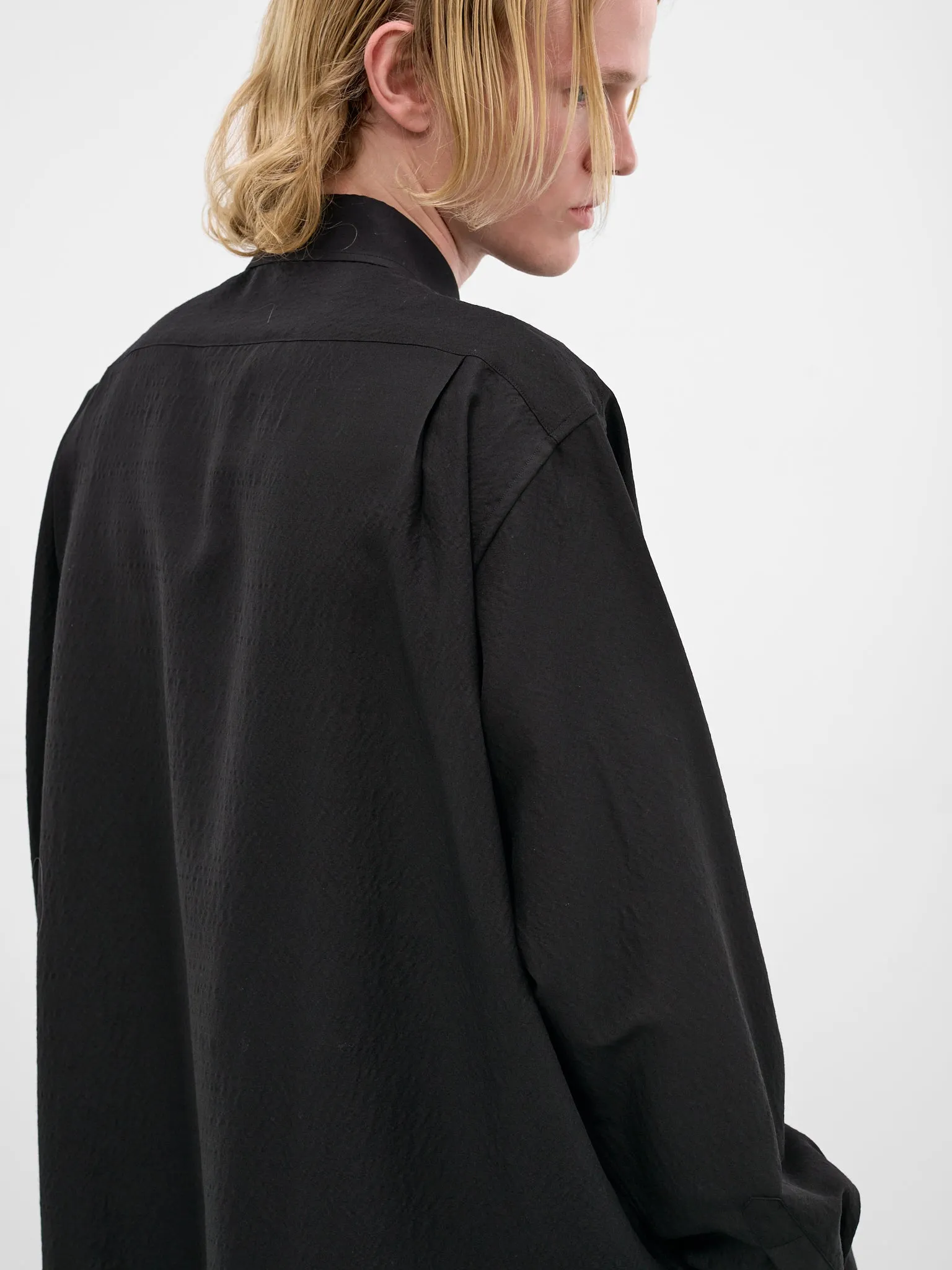 Black Wool-Silk Button-Up Shirt (ST-1449-BLACK) sold by lorenzo product image thumbnail 4