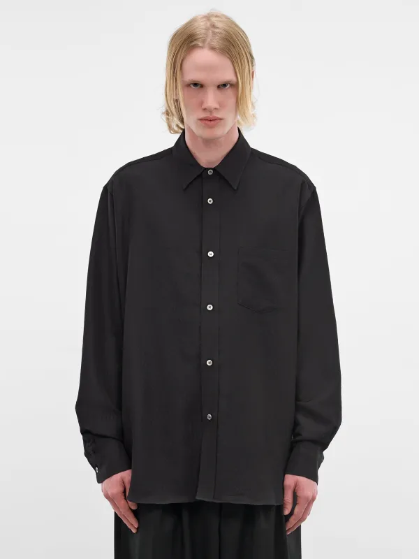 Black Wool-Silk Button-Up Shirt (ST-1449-BLACK) sold by lorenzo