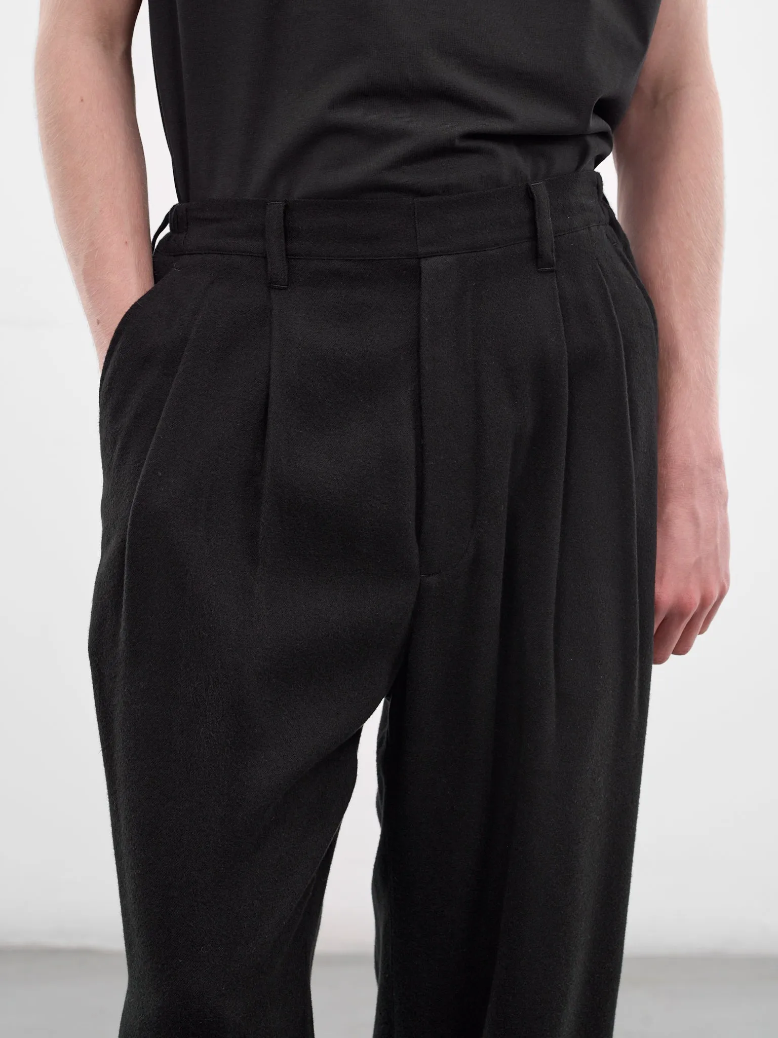 Black Silk-Rayon Pleated Trousers (ST-1441-BLACK) sold by lorenzo product image thumbnail 5