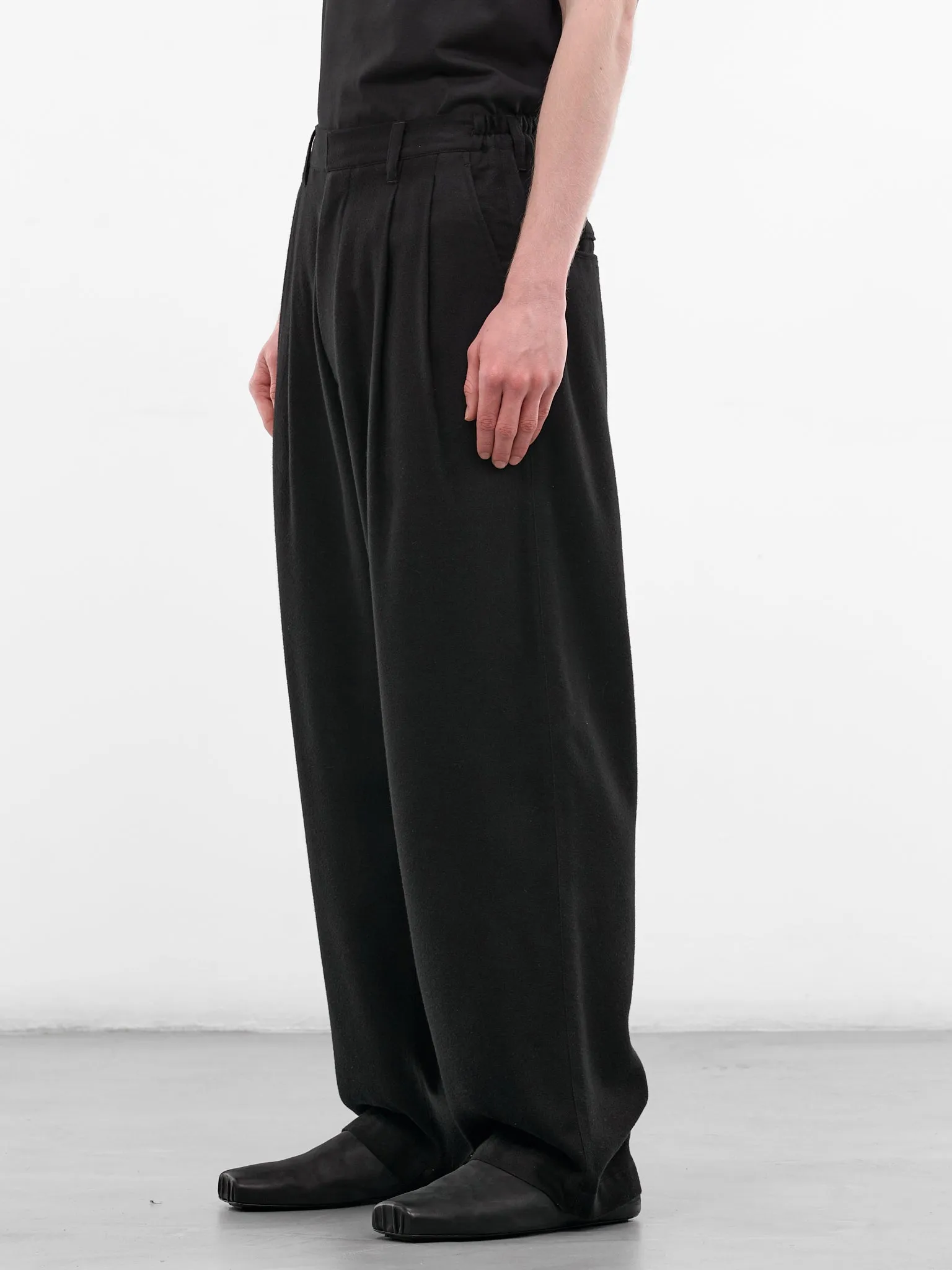 Black Silk-Rayon Pleated Trousers (ST-1441-BLACK) sold by lorenzo product image thumbnail 2