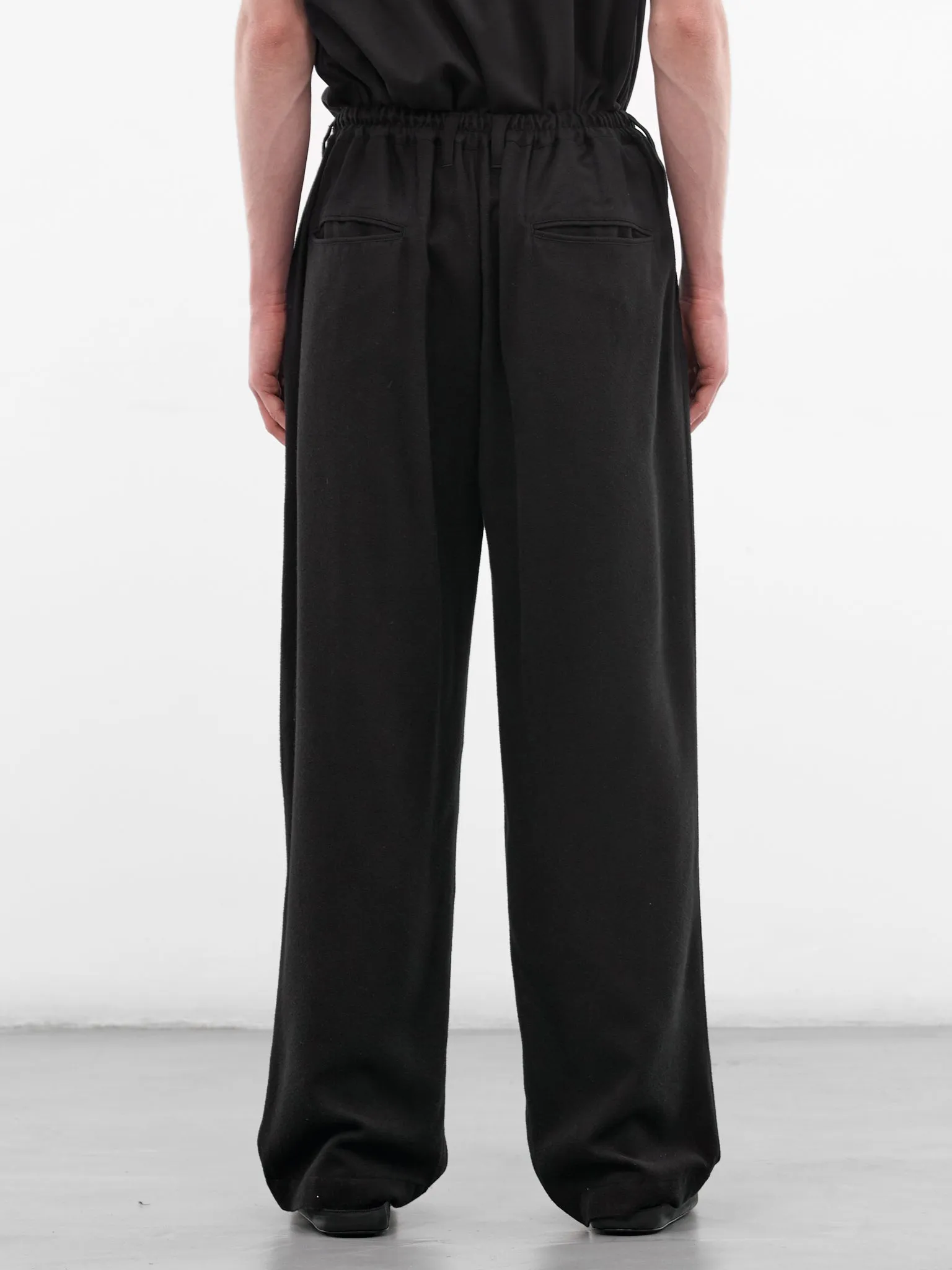 Black Silk-Rayon Pleated Trousers (ST-1441-BLACK) sold by lorenzo product image thumbnail 3
