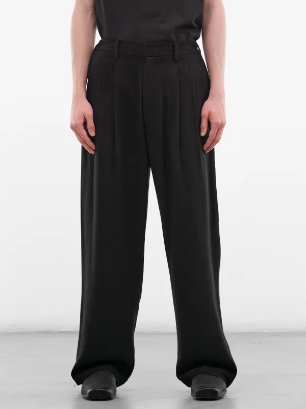 Black Silk-Rayon Pleated Trousers (ST-1441-BLACK) made by ssstein