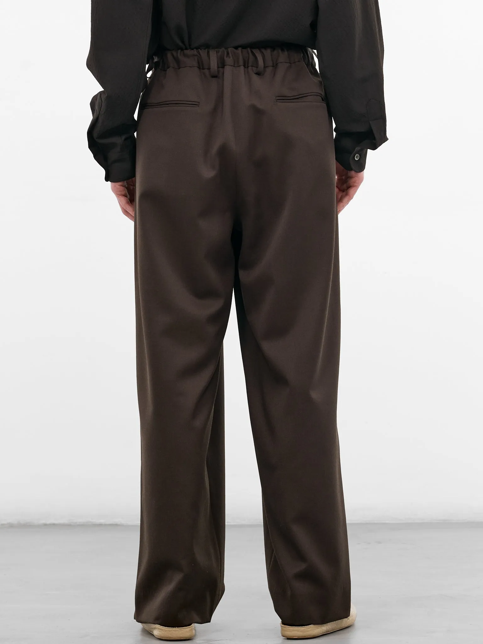 Khaki Pleated Wool Wide Trousers (ST-1428-MILITARY-KHAKI) sold by lorenzo product image thumbnail 3