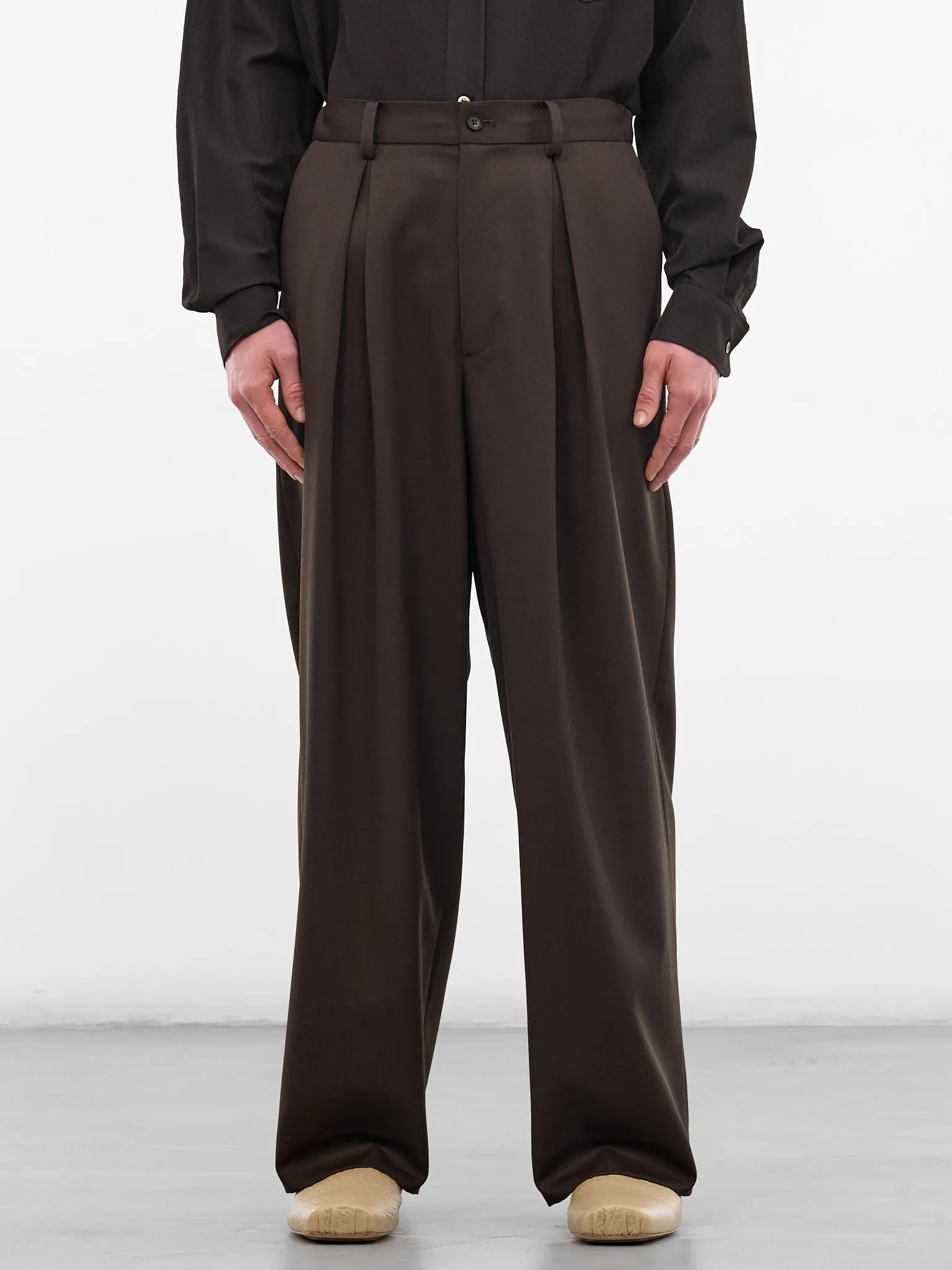 Khaki Pleated Wool Wide Trousers (ST-1428-MILITARY-KHAKI) sold by lorenzo