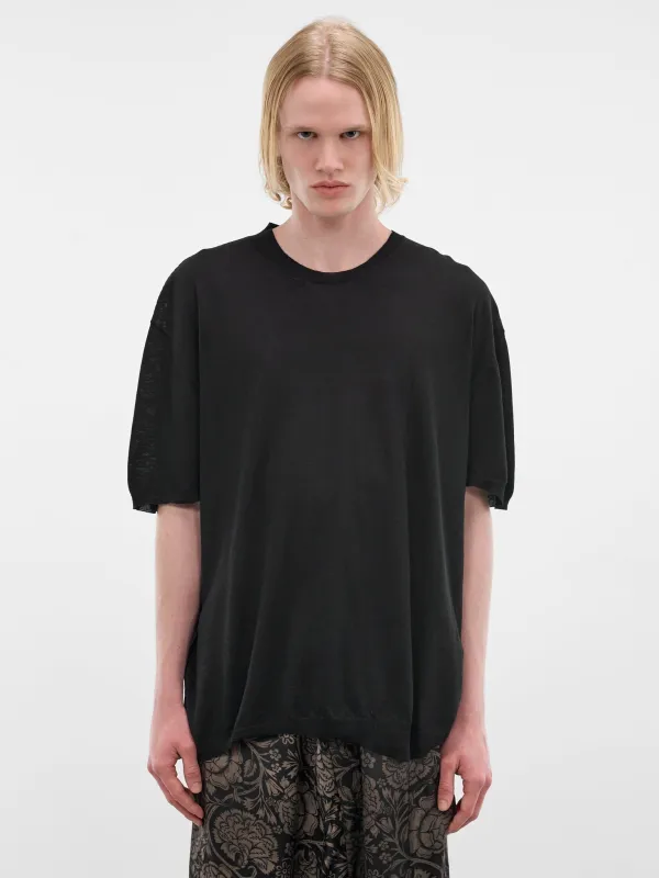 Black Cotton-Silk Asymmetric Tee (UK7533-UW900-BLACK) sold by lorenzo