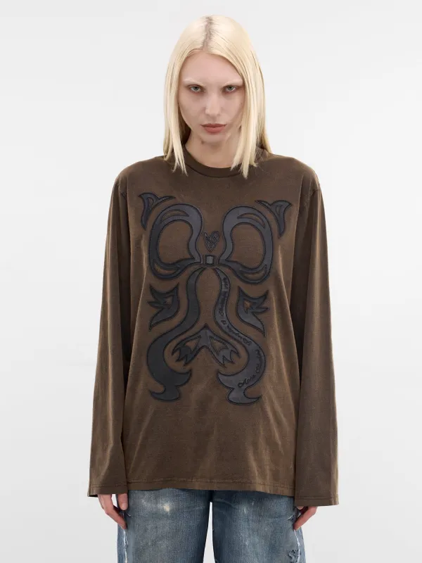Brown Leather Patchwork Long Sleeve (FN-WN-TSHI000875-DARK-BROWN-BL) made by Acne Studios