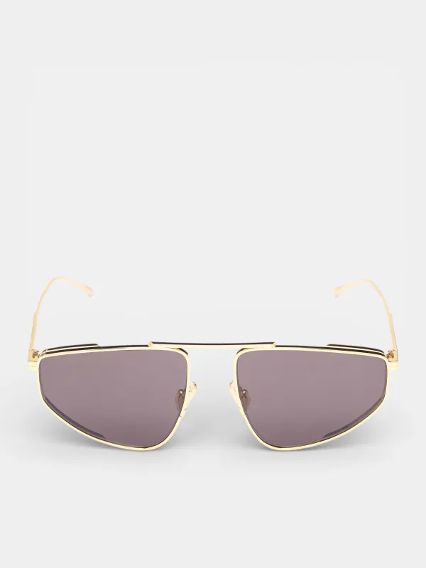 Gold Metal Aviator Sunglasses (861365-V4450-8043-GOLD-GREY) made by Bottega Veneta