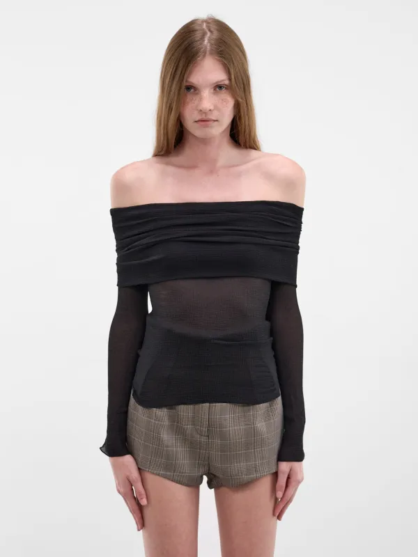 Black Silk Off-Shoulder Blouse (PPSS26TO01092-0015-BLACK) made by Petar Petrov