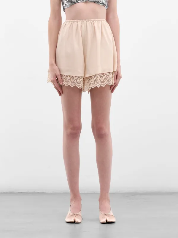 Crepe Lace Trim Mini Shorts (4177T-0514-NUDE) made by Simone Rocha