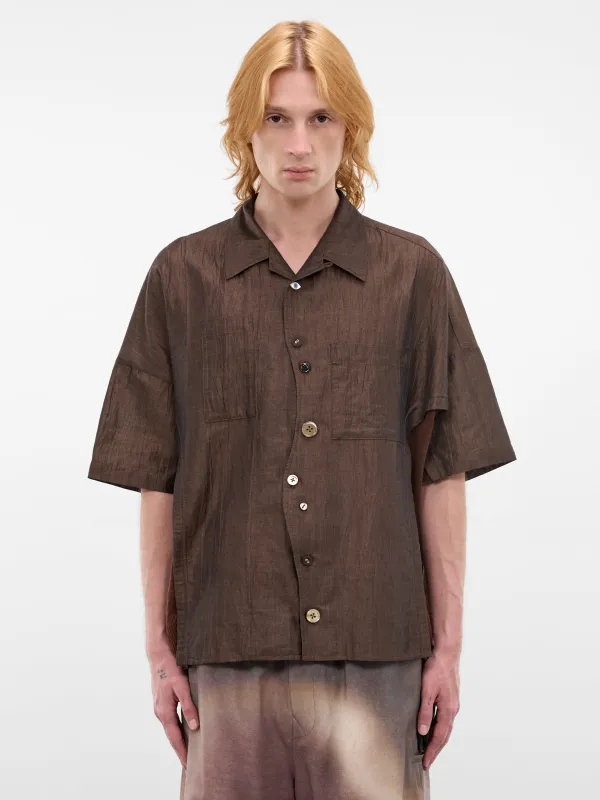 Paneled Linen-Cotton Boxy Shirt (UC1F4406-1-BROWN) made by Undercover
