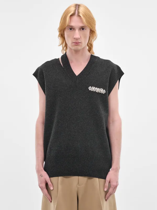 Charcoal Pearl Embellished Wool Vest (LMK11MB-0660-CHARCOAL-PEARL) made by Simone Rocha