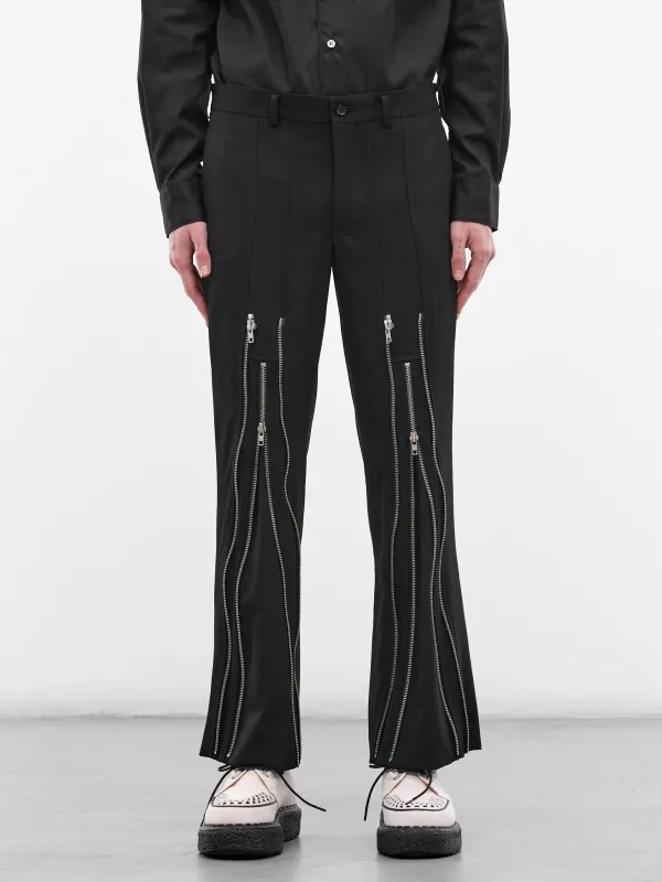 Black Zip Vent Flare Trousers (PQ-P054-S26-BLACK) sold by lorenzo
