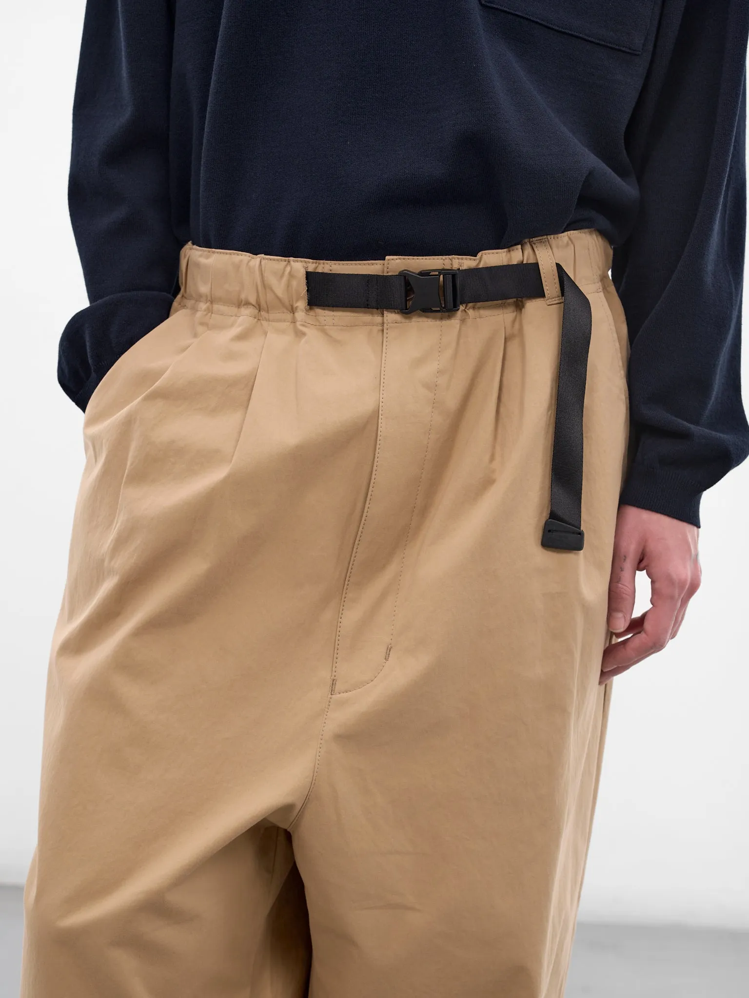 Beige Cotton Cinch Belt Trousers (HQ-P012-S26-BEIGE) sold by lorenzo product image thumbnail 4