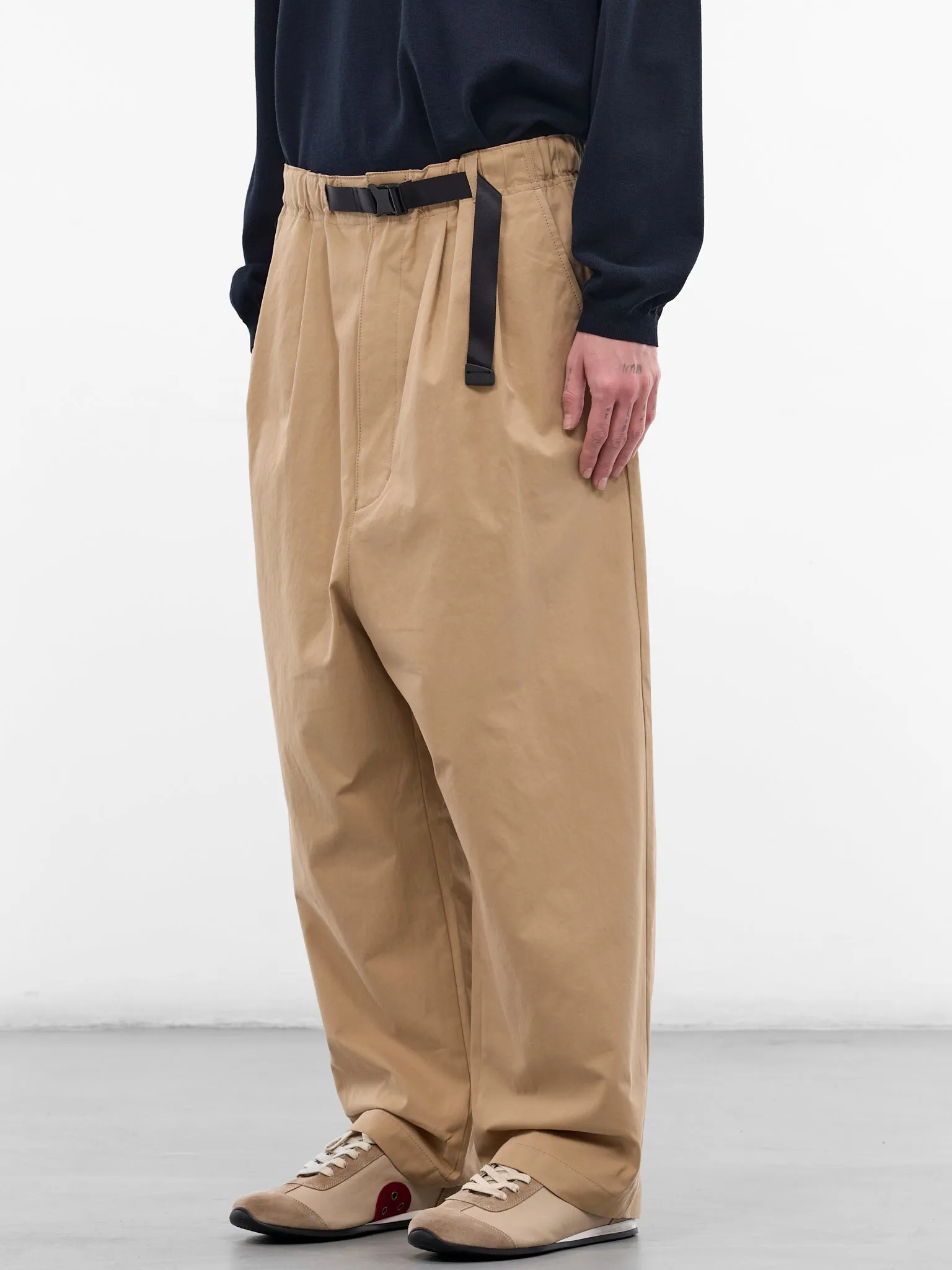 Beige Cotton Cinch Belt Trousers (HQ-P012-S26-BEIGE) sold by lorenzo product image thumbnail 2