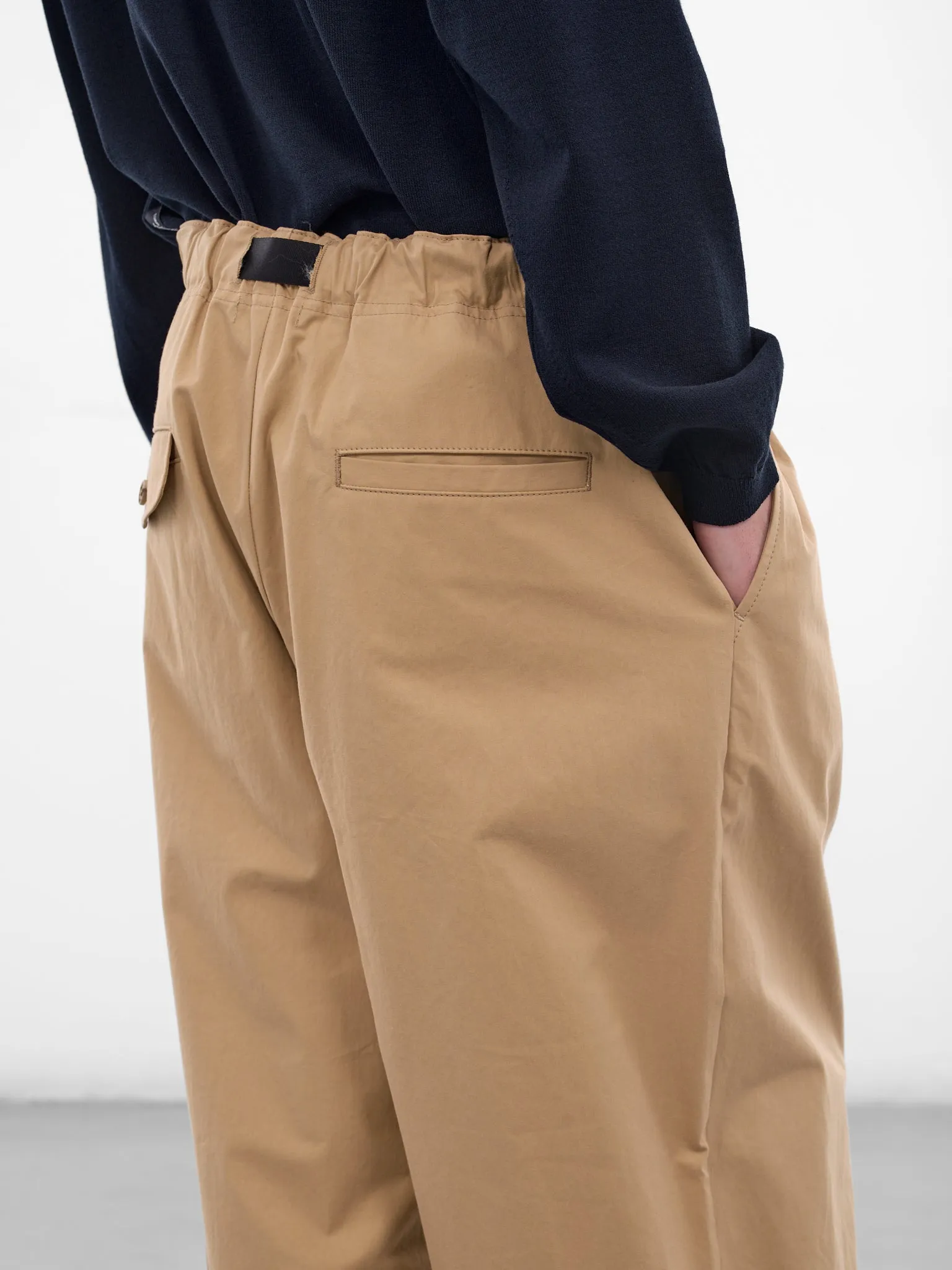 Beige Cotton Cinch Belt Trousers (HQ-P012-S26-BEIGE) sold by lorenzo product image thumbnail 5