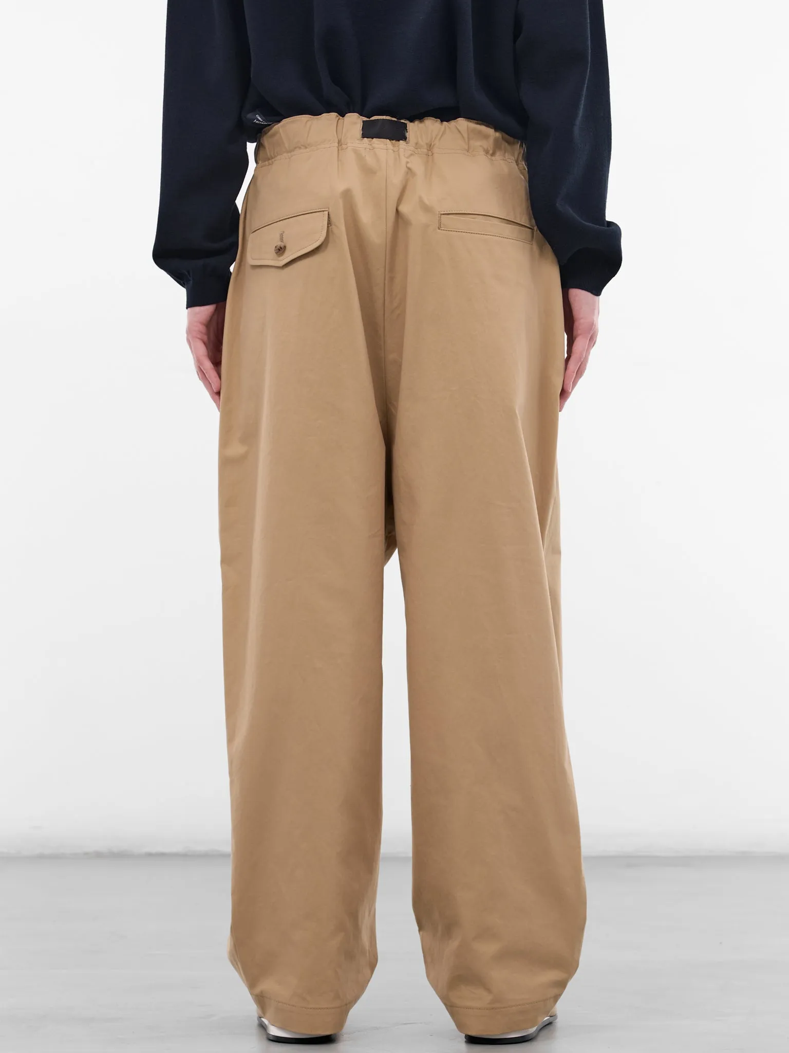 Beige Cotton Cinch Belt Trousers (HQ-P012-S26-BEIGE) sold by lorenzo product image thumbnail 3