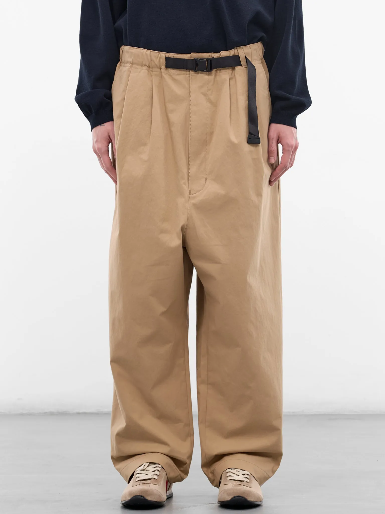 Beige Cotton Cinch Belt Trousers (HQ-P012-S26-BEIGE) sold by lorenzo