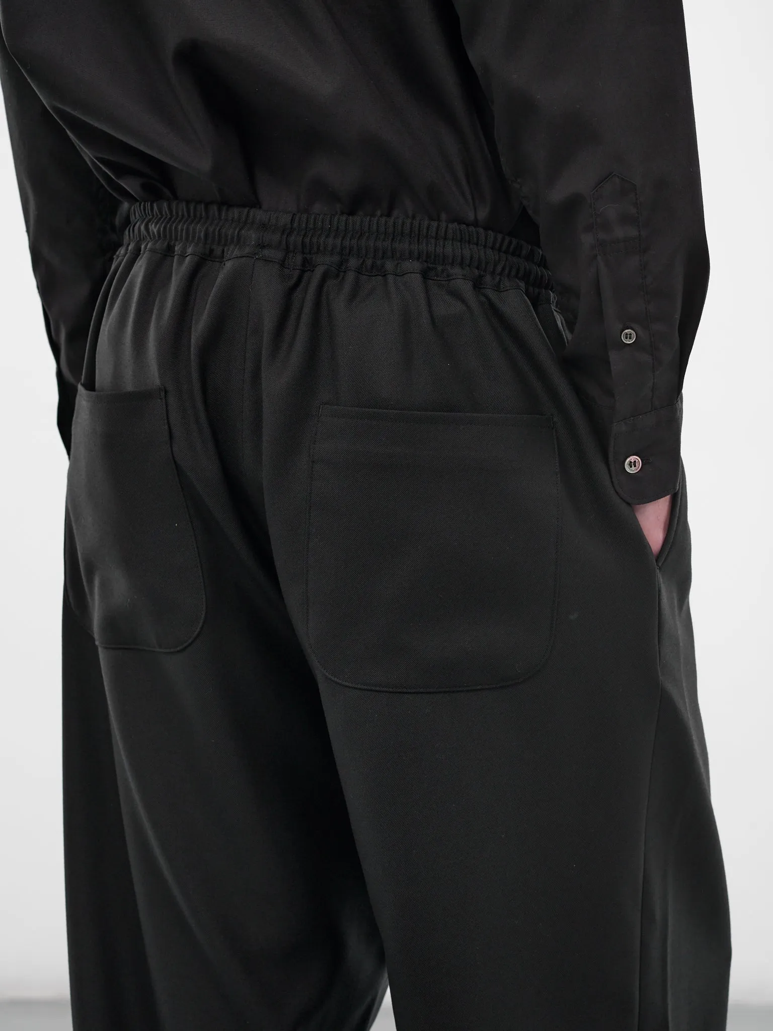 Black Wool Drawstring Trousers (HQ-P009-S26-BLACK) sold by lorenzo product image thumbnail 4