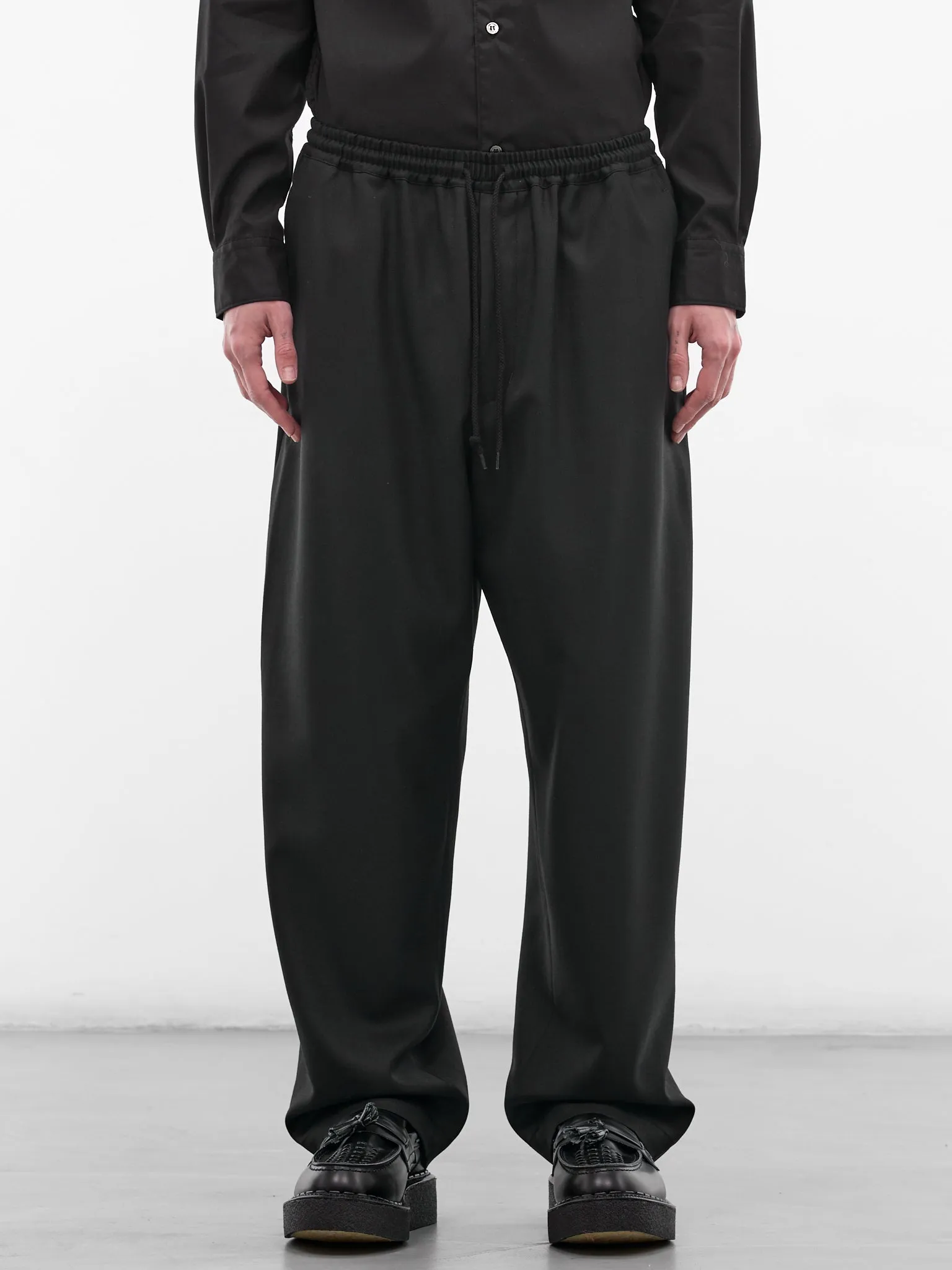 Black Wool Drawstring Trousers (HQ-P009-S26-BLACK) sold by lorenzo