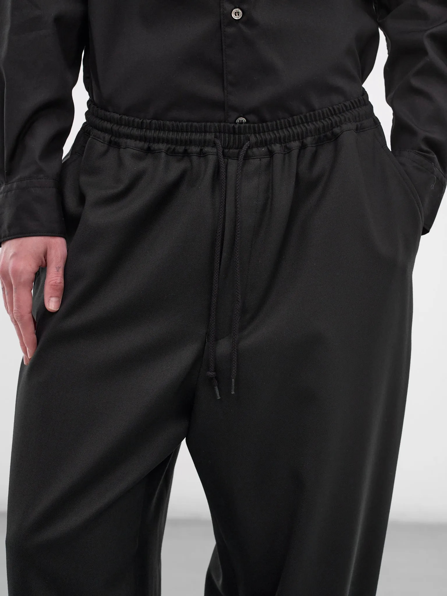 Black Wool Drawstring Trousers (HQ-P009-S26-BLACK) sold by lorenzo product image thumbnail 5
