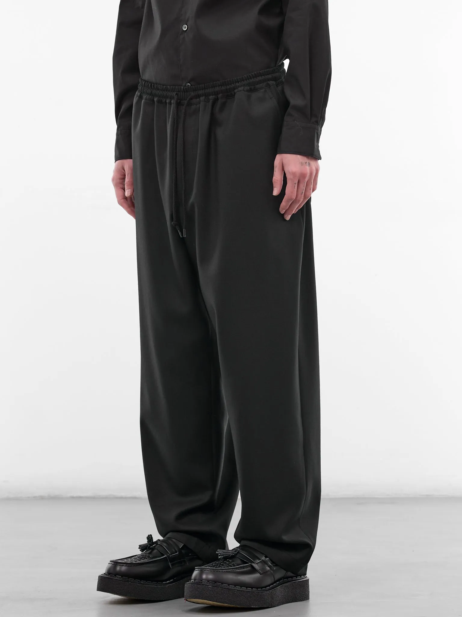 Black Wool Drawstring Trousers (HQ-P009-S26-BLACK) sold by lorenzo product image thumbnail 2