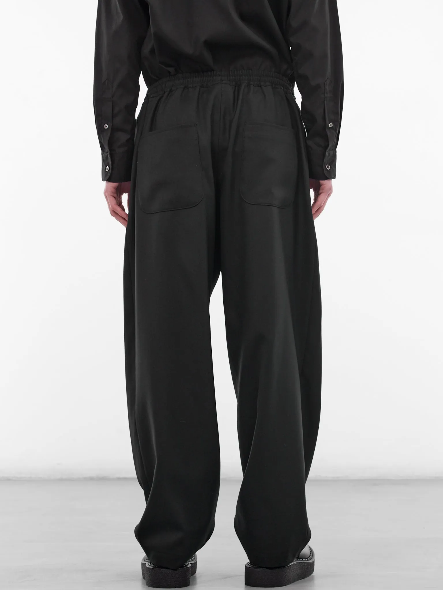 Black Wool Drawstring Trousers (HQ-P009-S26-BLACK) sold by lorenzo product image thumbnail 3