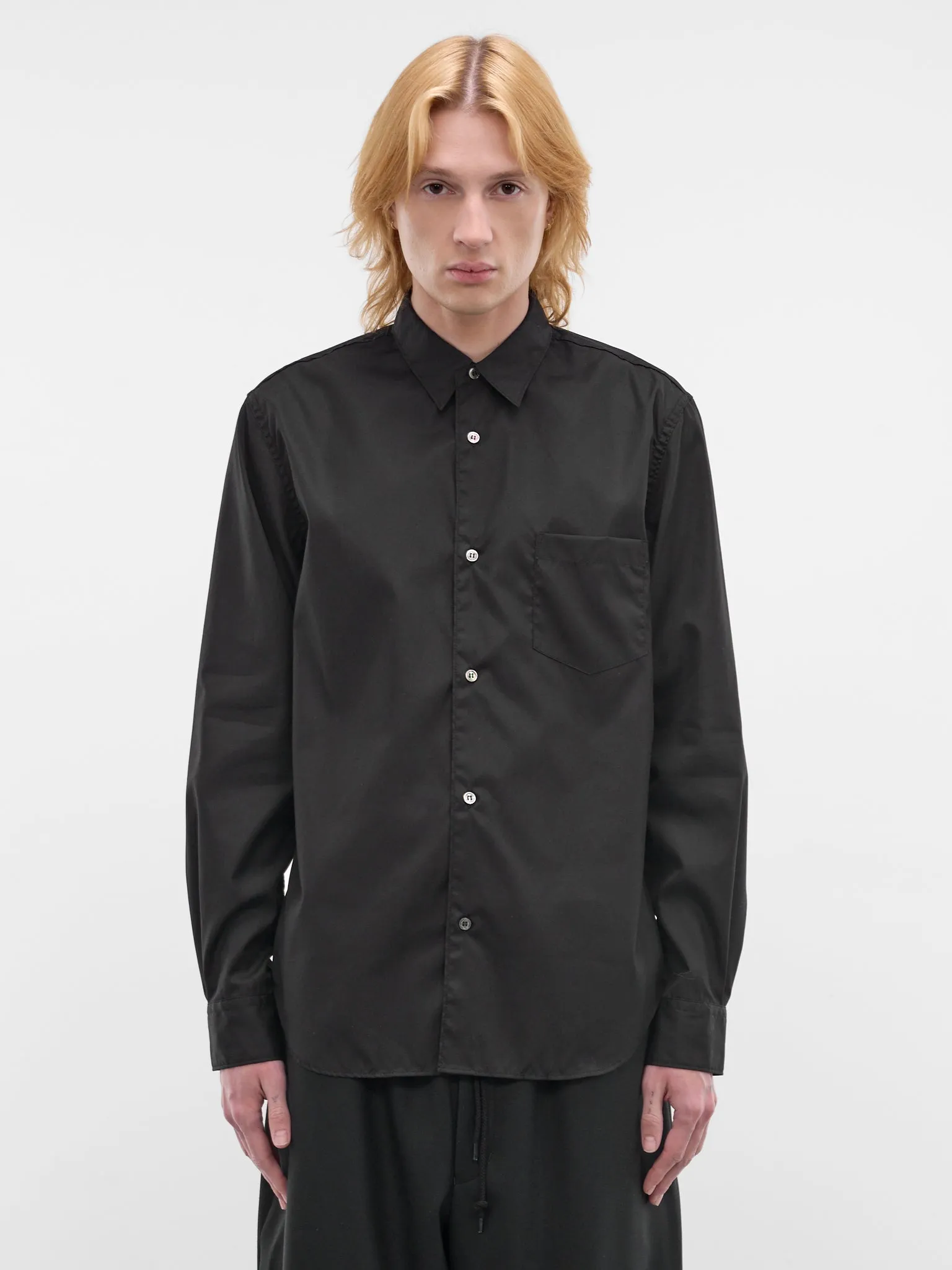 Black Cotton Button-Up Shirt (HQ-B101-S26-BLACK) sold by lorenzo