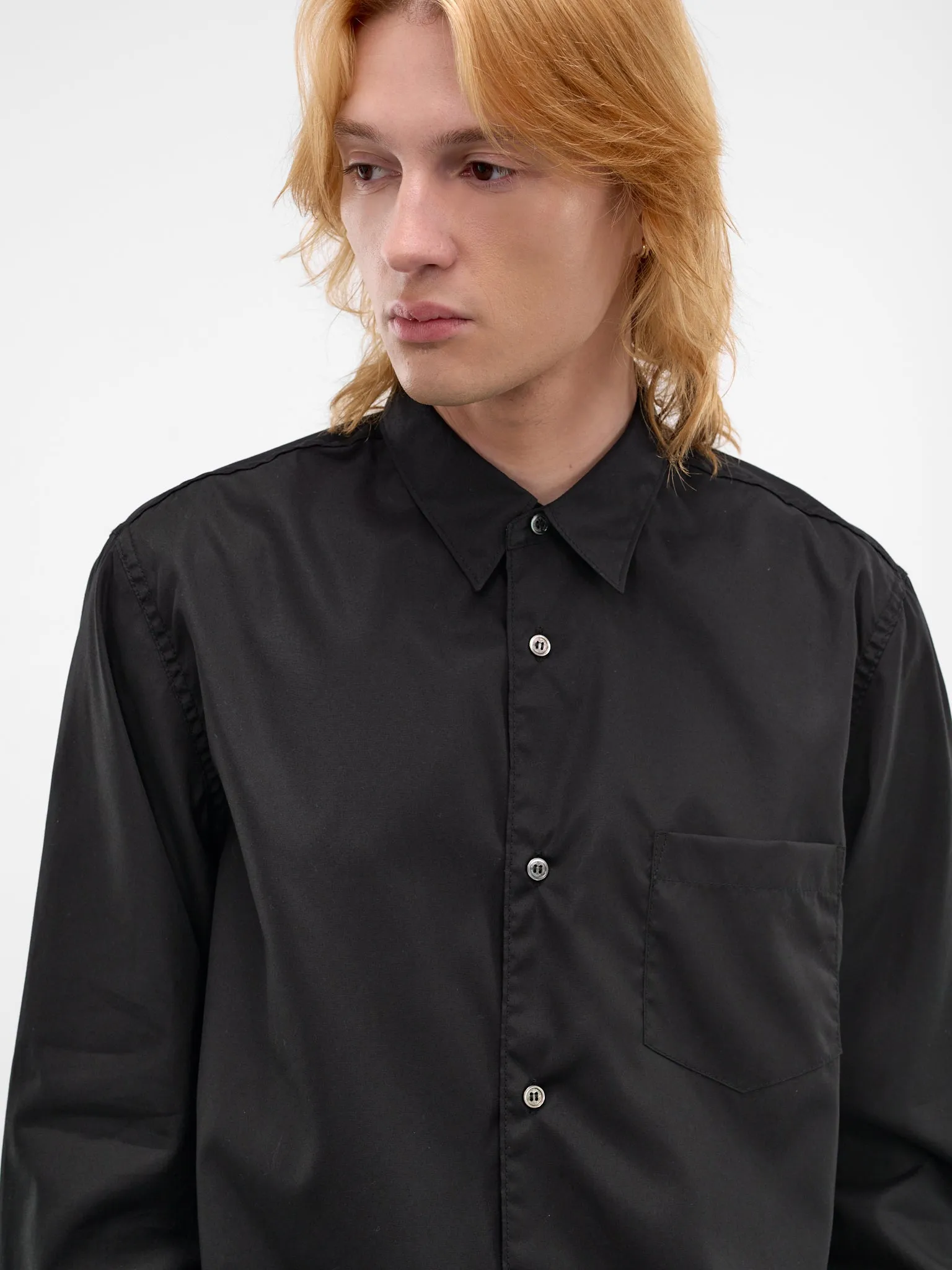 Black Cotton Button-Up Shirt (HQ-B101-S26-BLACK) sold by lorenzo product image thumbnail 5