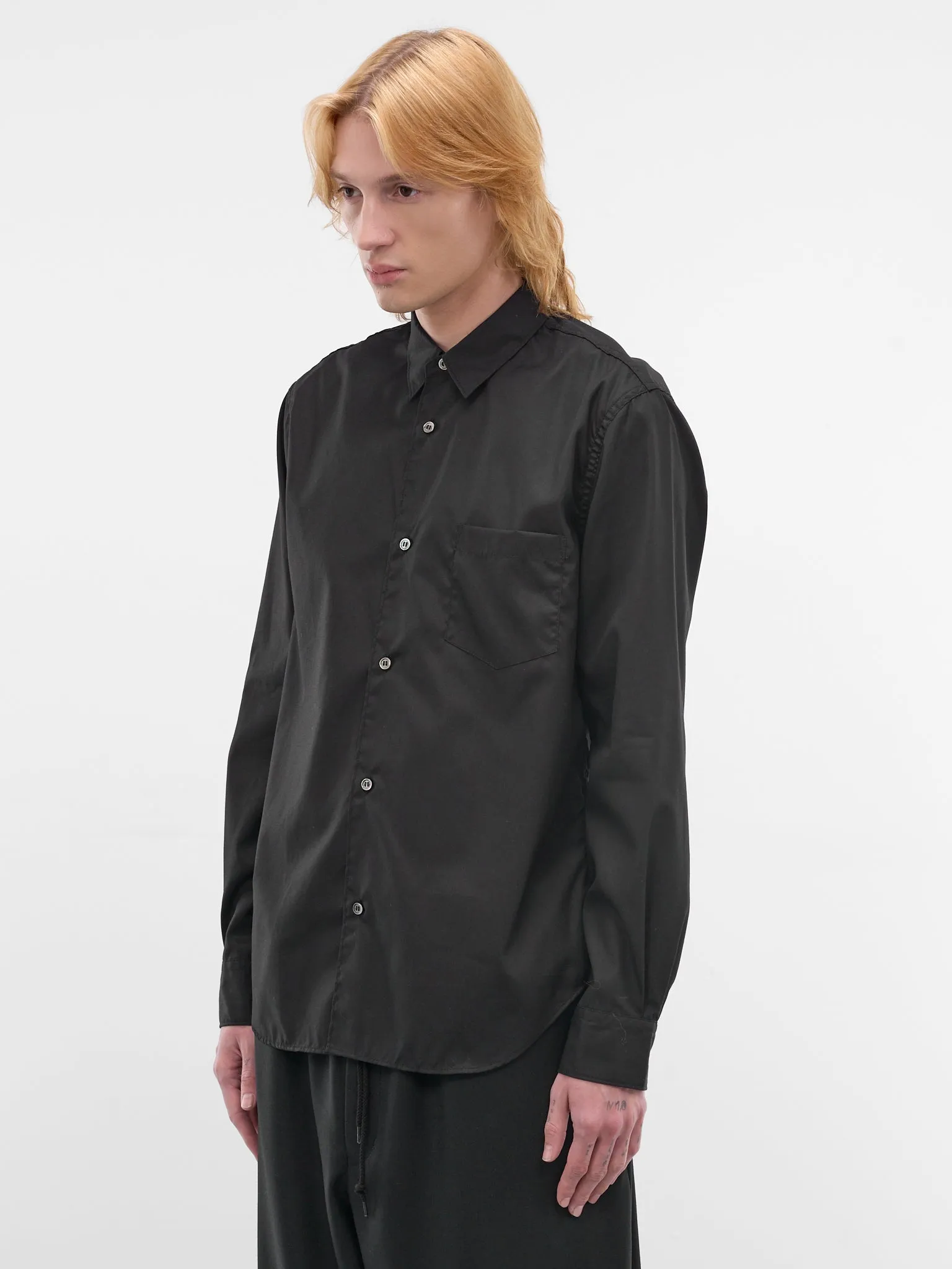 Black Cotton Button-Up Shirt (HQ-B101-S26-BLACK) sold by lorenzo product image thumbnail 2