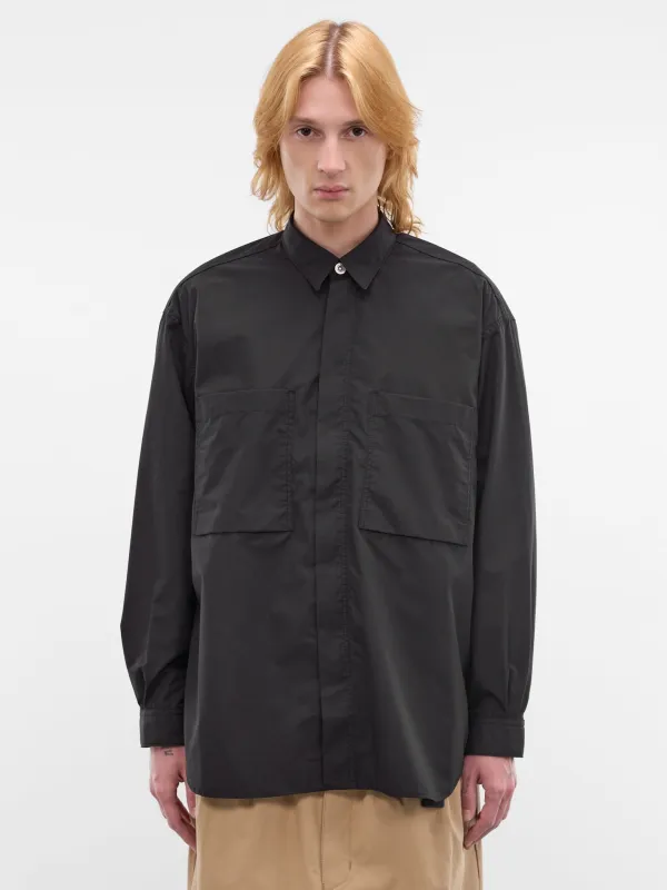 Black Cotton Zip Shirt (HQ-B002-S26-BLACK) sold by lorenzo