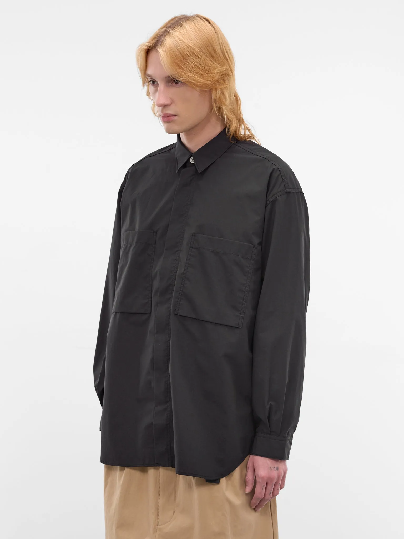 Black Cotton Zip Shirt (HQ-B002-S26-BLACK) sold by lorenzo product image thumbnail 2