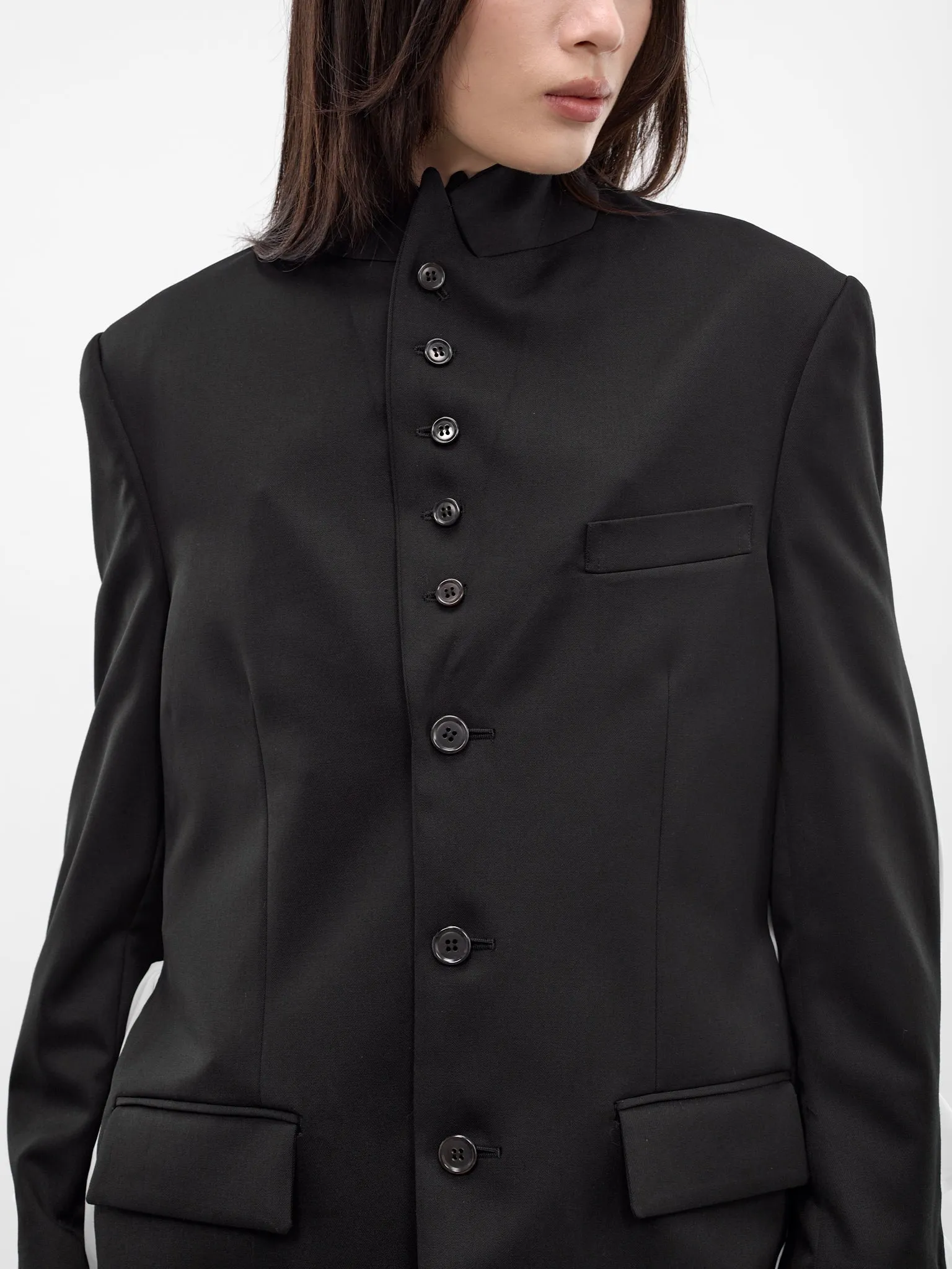 Black Hybrid Deconstructed Gathering Blazer (3Q-J002-S26-BLACK-WHITE) sold by lorenzo product image thumbnail 4
