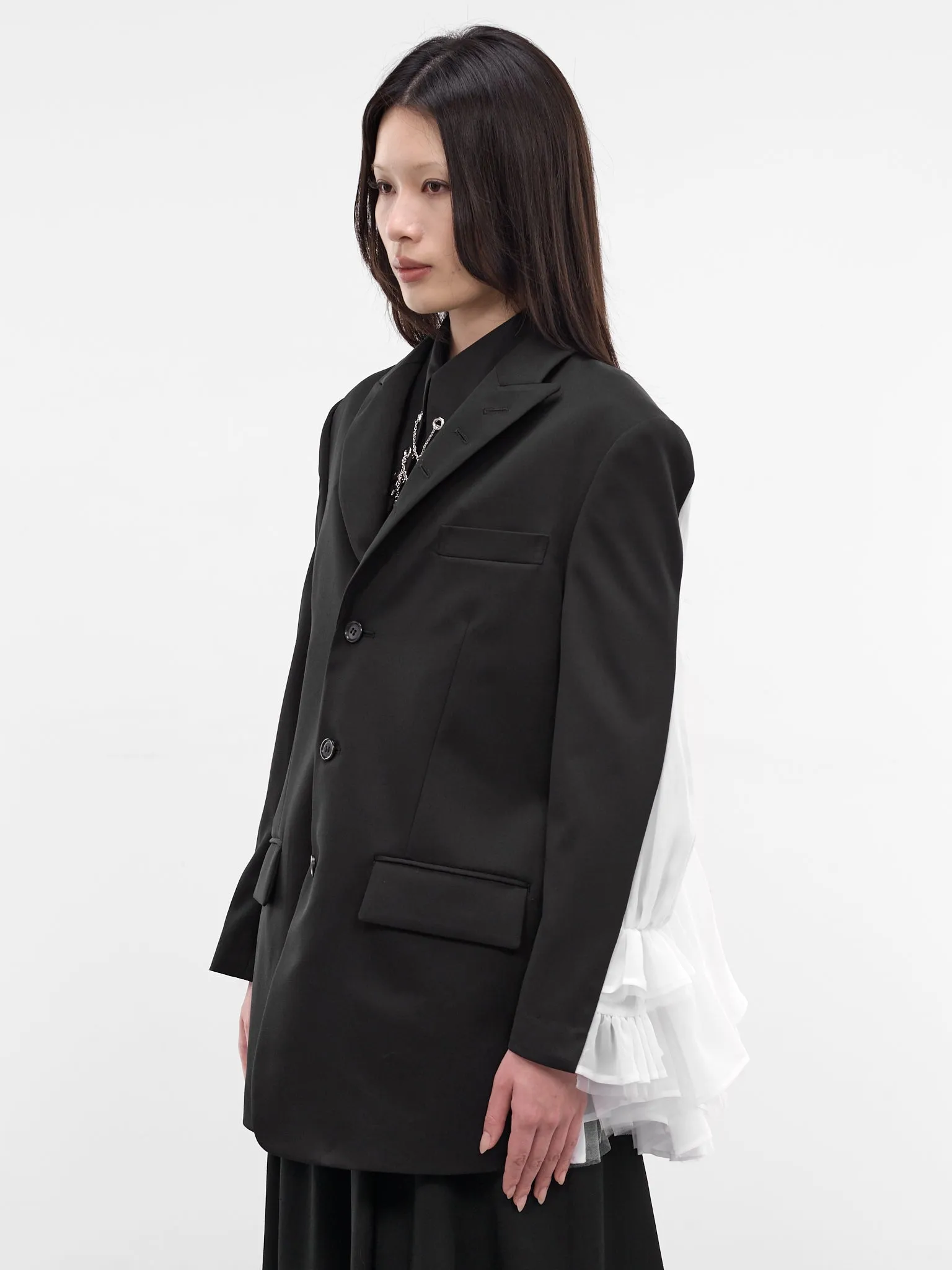 Black Hybrid Deconstructed Gathering Blazer (3Q-J002-S26-BLACK-WHITE) sold by lorenzo product image thumbnail 2