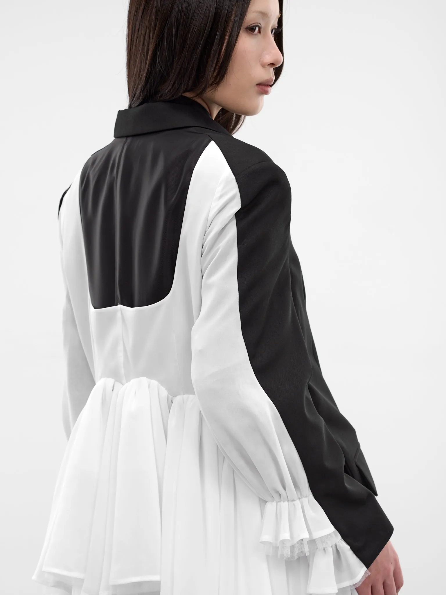 Black Hybrid Deconstructed Gathering Blazer (3Q-J002-S26-BLACK-WHITE) sold by lorenzo product image thumbnail 5