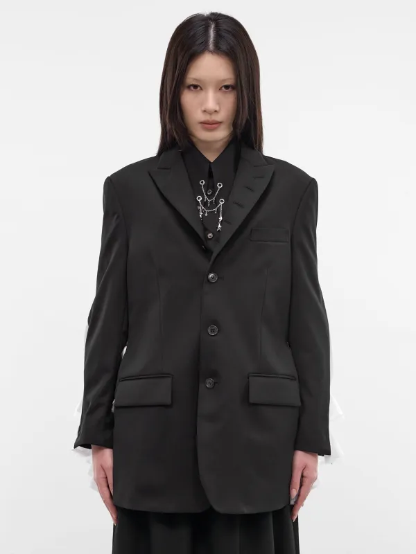 Black Hybrid Deconstructed Gathering Blazer (3Q-J002-S26-BLACK-WHITE) made by lorenzo