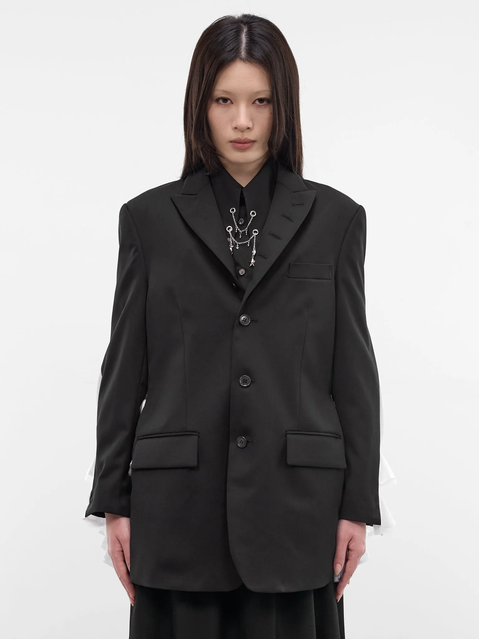 Black Hybrid Deconstructed Gathering Blazer (3Q-J002-S26-BLACK-WHITE) sold by lorenzo