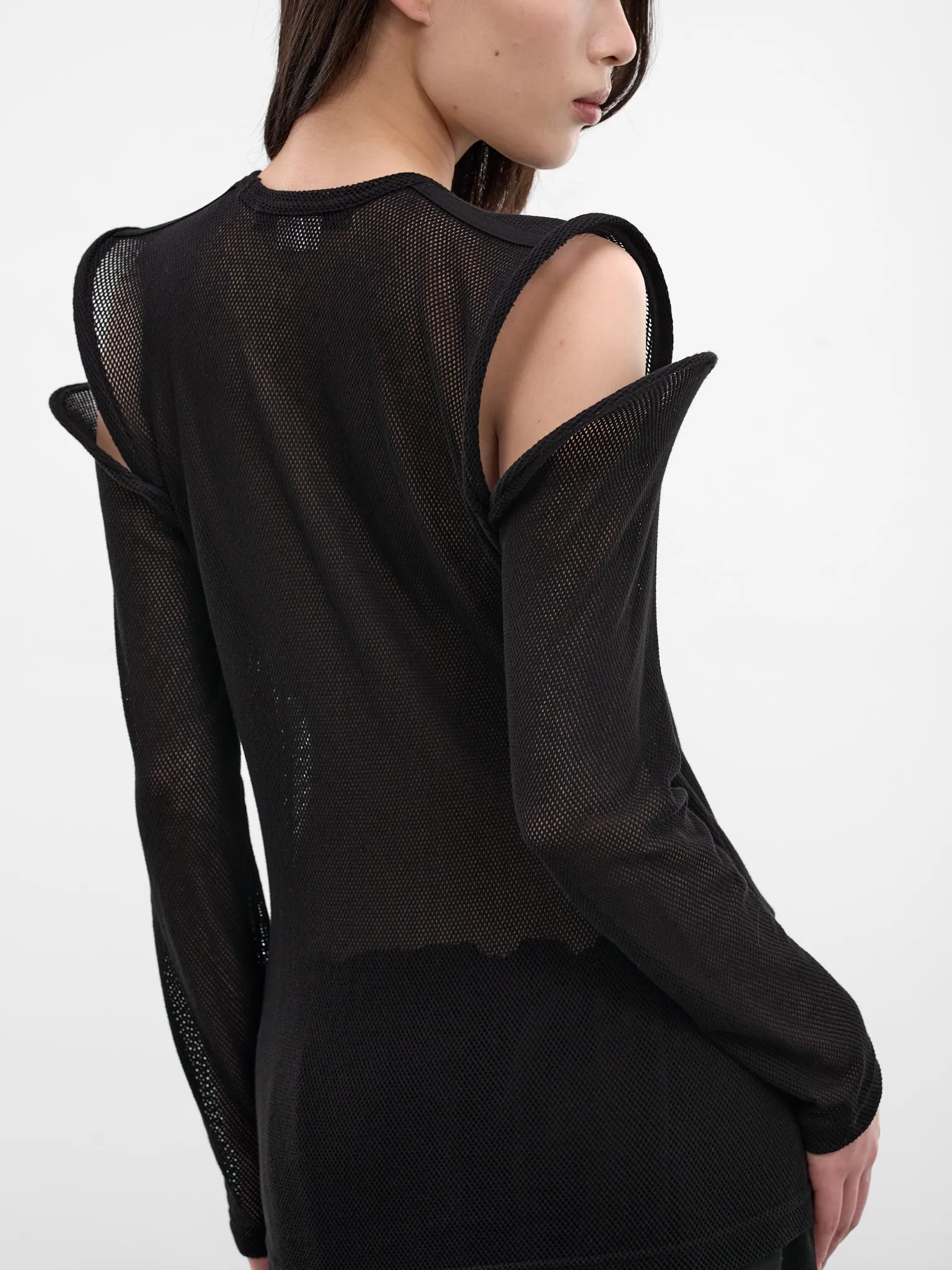 Sculptural Cut-Out Shoulders Mesh Top (JQ-T026-S26-1-BLACK) sold by lorenzo product image thumbnail 5