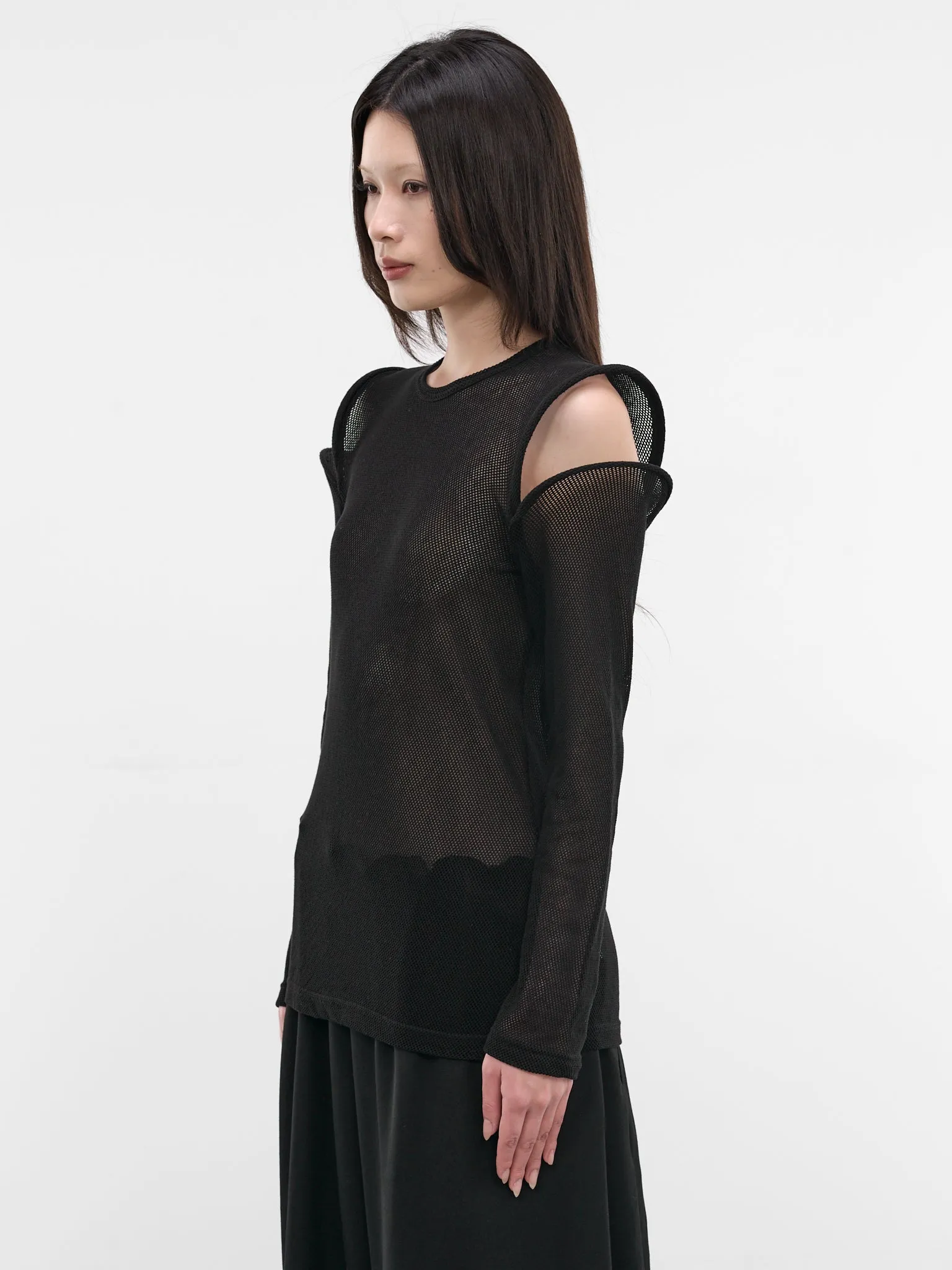 Sculptural Cut-Out Shoulders Mesh Top (JQ-T026-S26-1-BLACK) sold by lorenzo product image thumbnail 2
