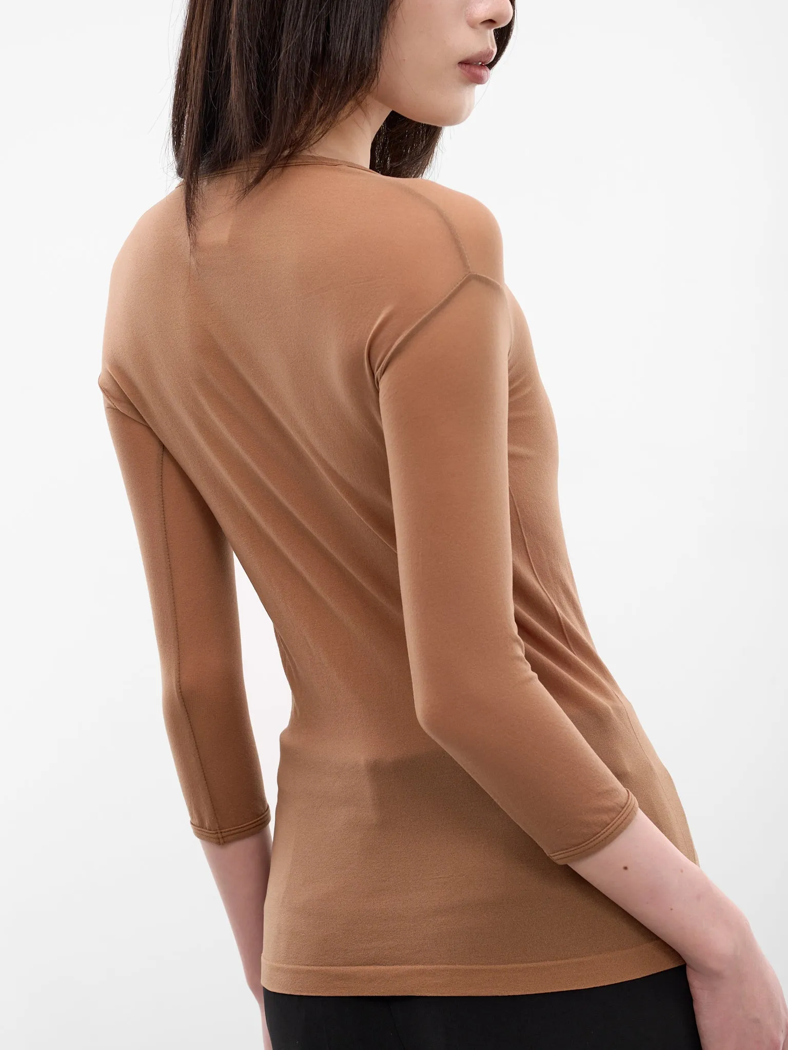 Brown Nylon Long Sleeve Top (JQ-T015-S26-2-BROWN) sold by lorenzo product image thumbnail 4
